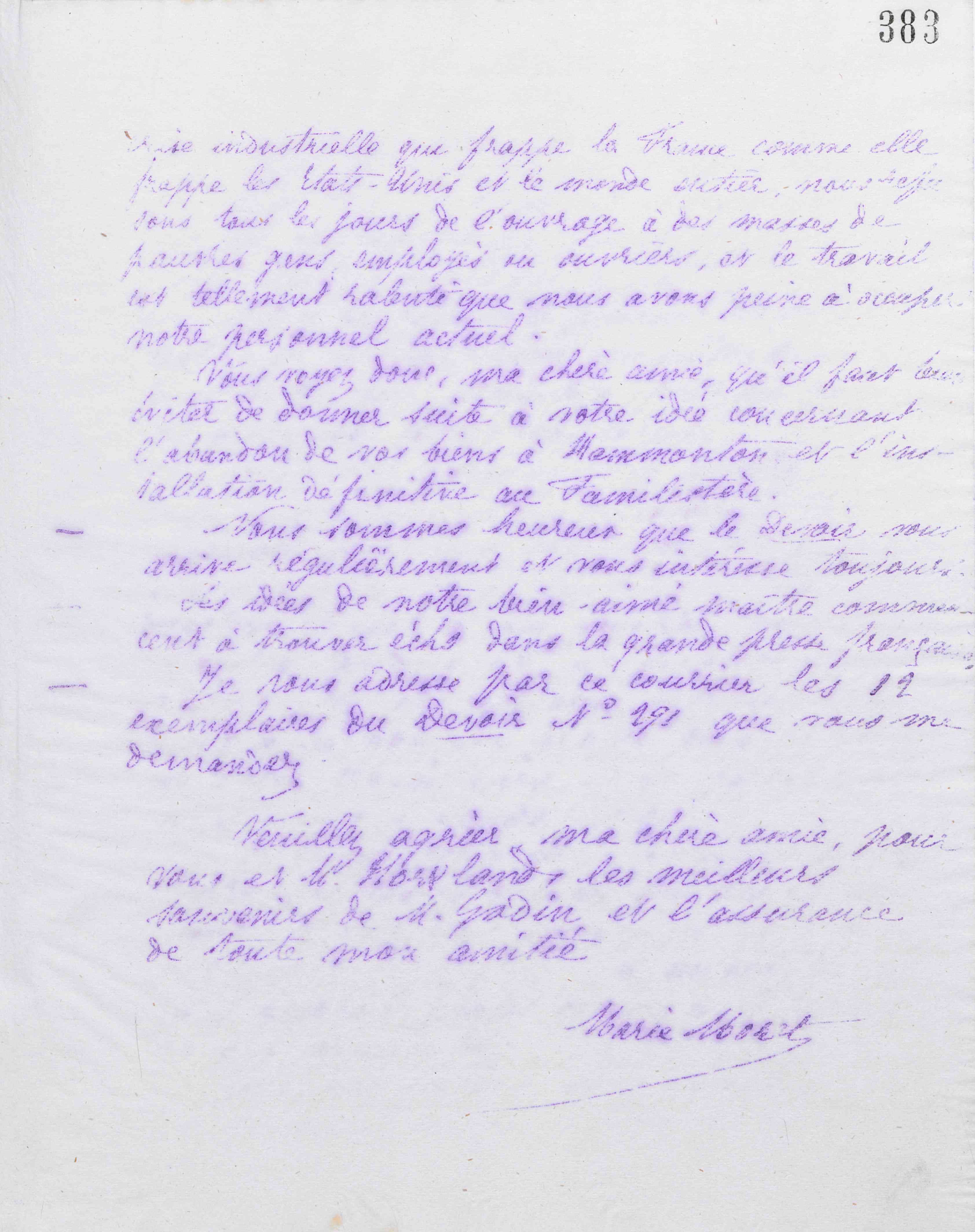 Marie Moret à Marie Howland, 12 février 1885