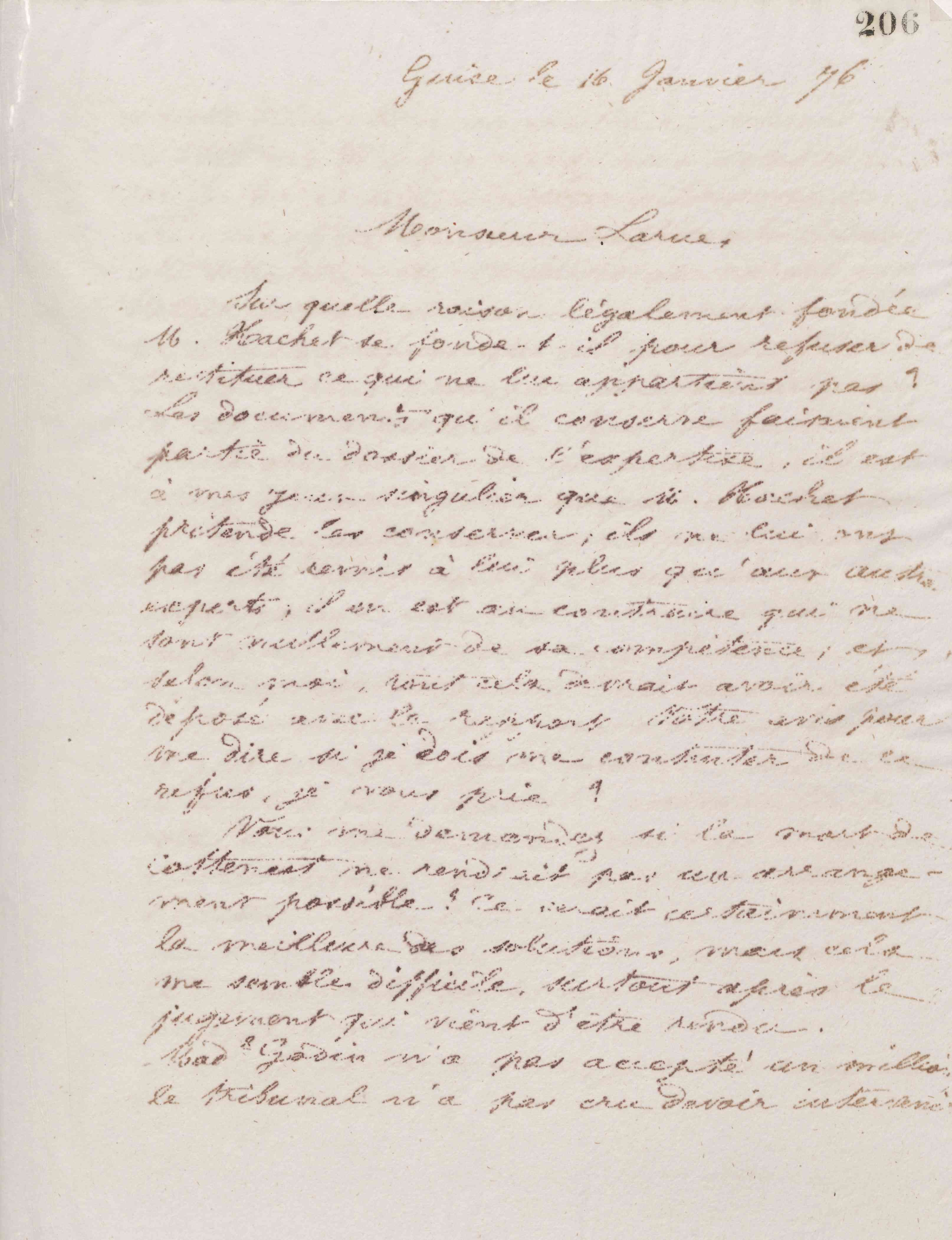 Jean-Baptiste André Godin à Édouard Larue, 16 janvier 1876