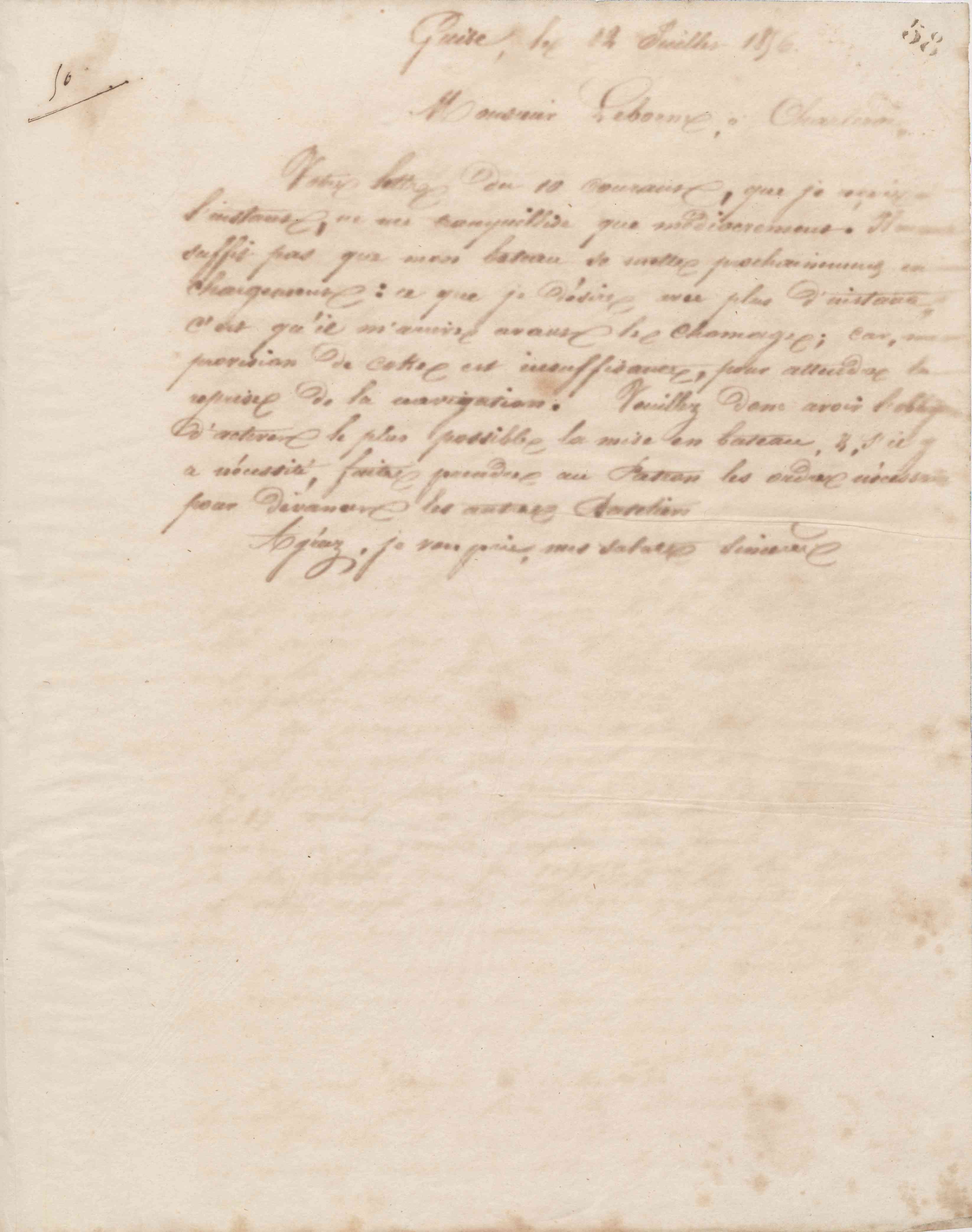 Jean-Baptiste André Godin à monsieur Leborne, 12 juillet 1856