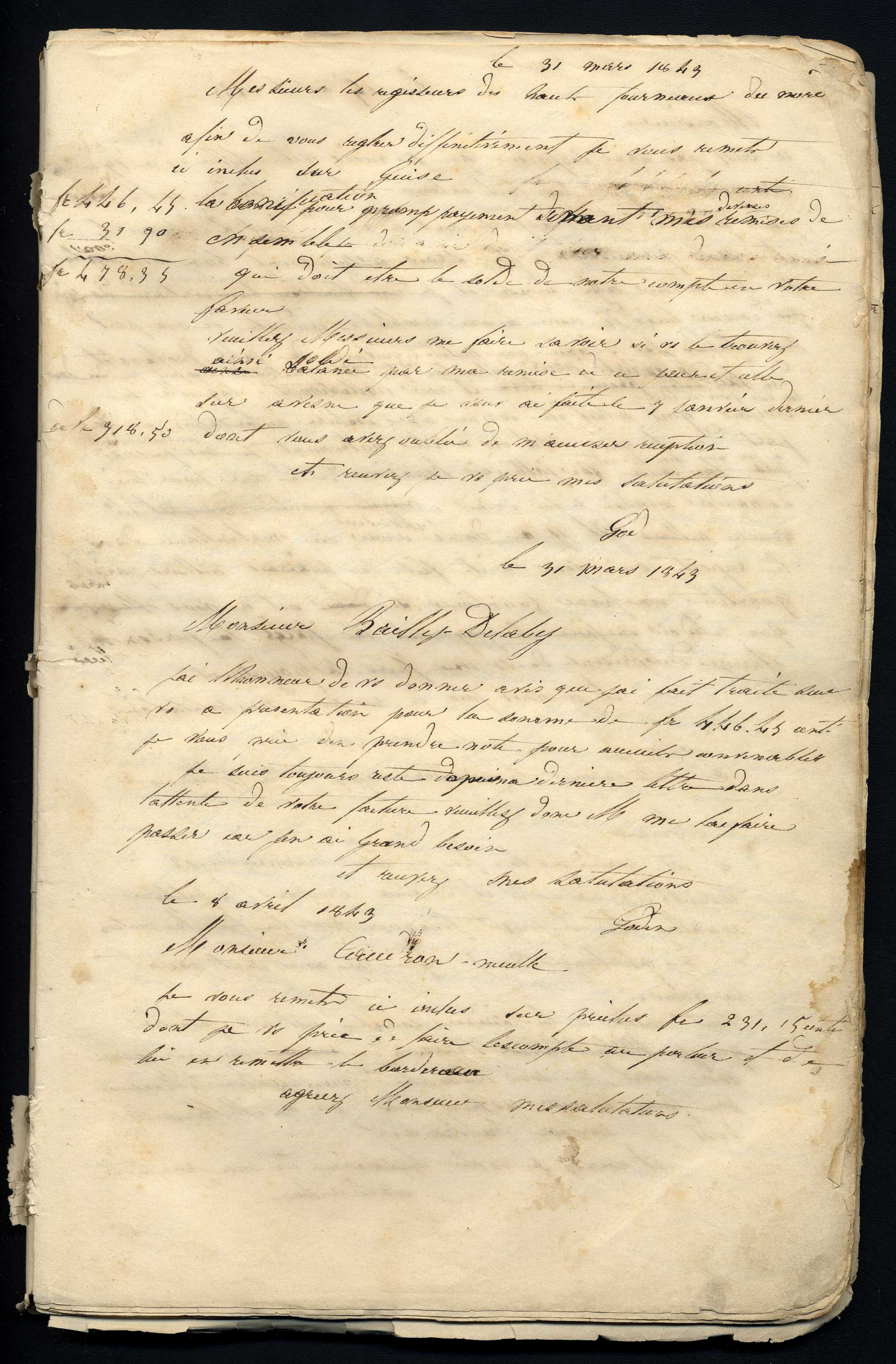 Jean-Baptiste André Godin aux régisseurs de la Société des hauts-fourneaux du Nord, 31 mars 1843 Jean-Baptiste André Godin aux régisseurs de la Société des hauts-fourneaux du Nord, 31 mars 1843