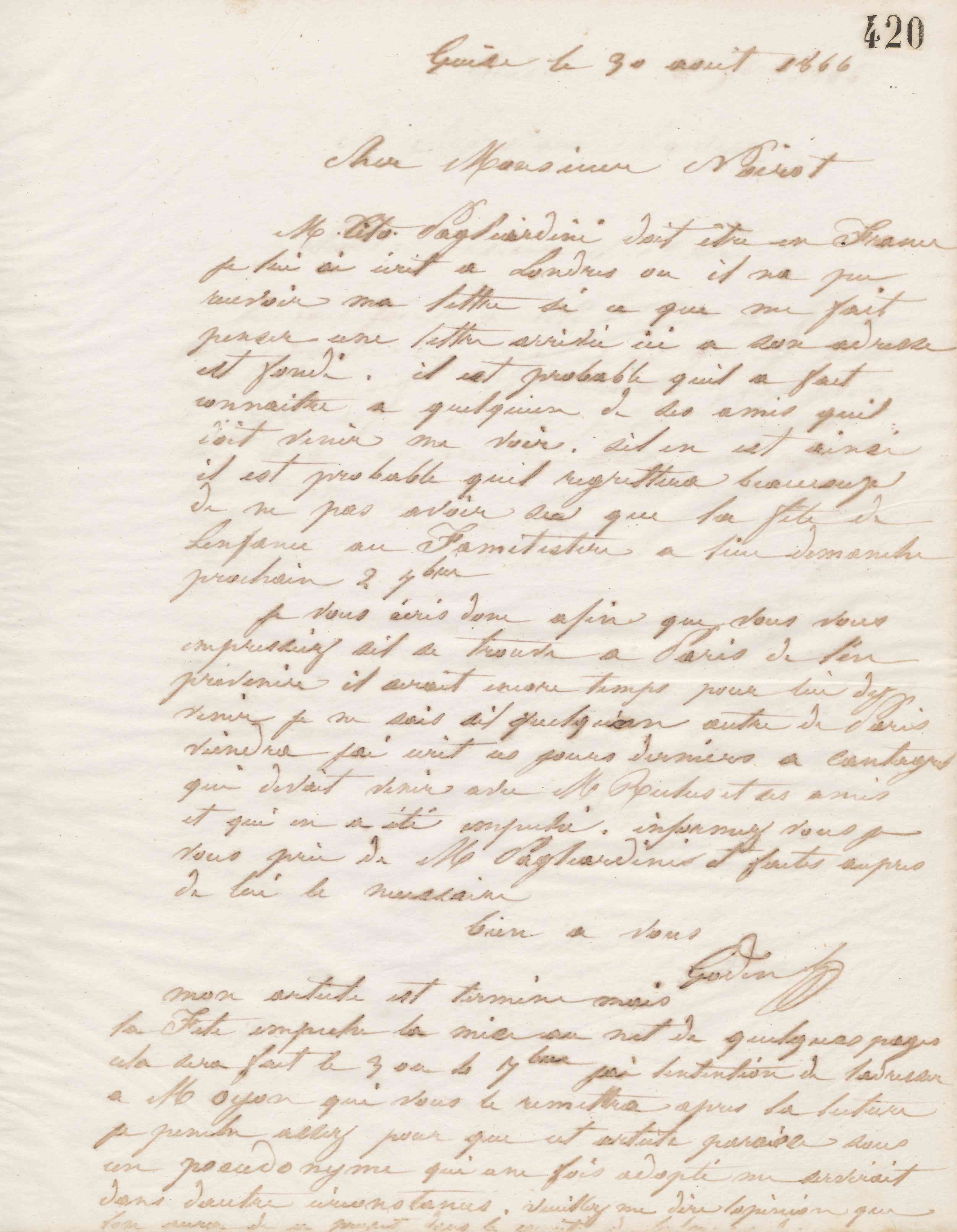 Jean-Baptiste André Godin à Jean-Baptiste Noirot, 30 août 1865