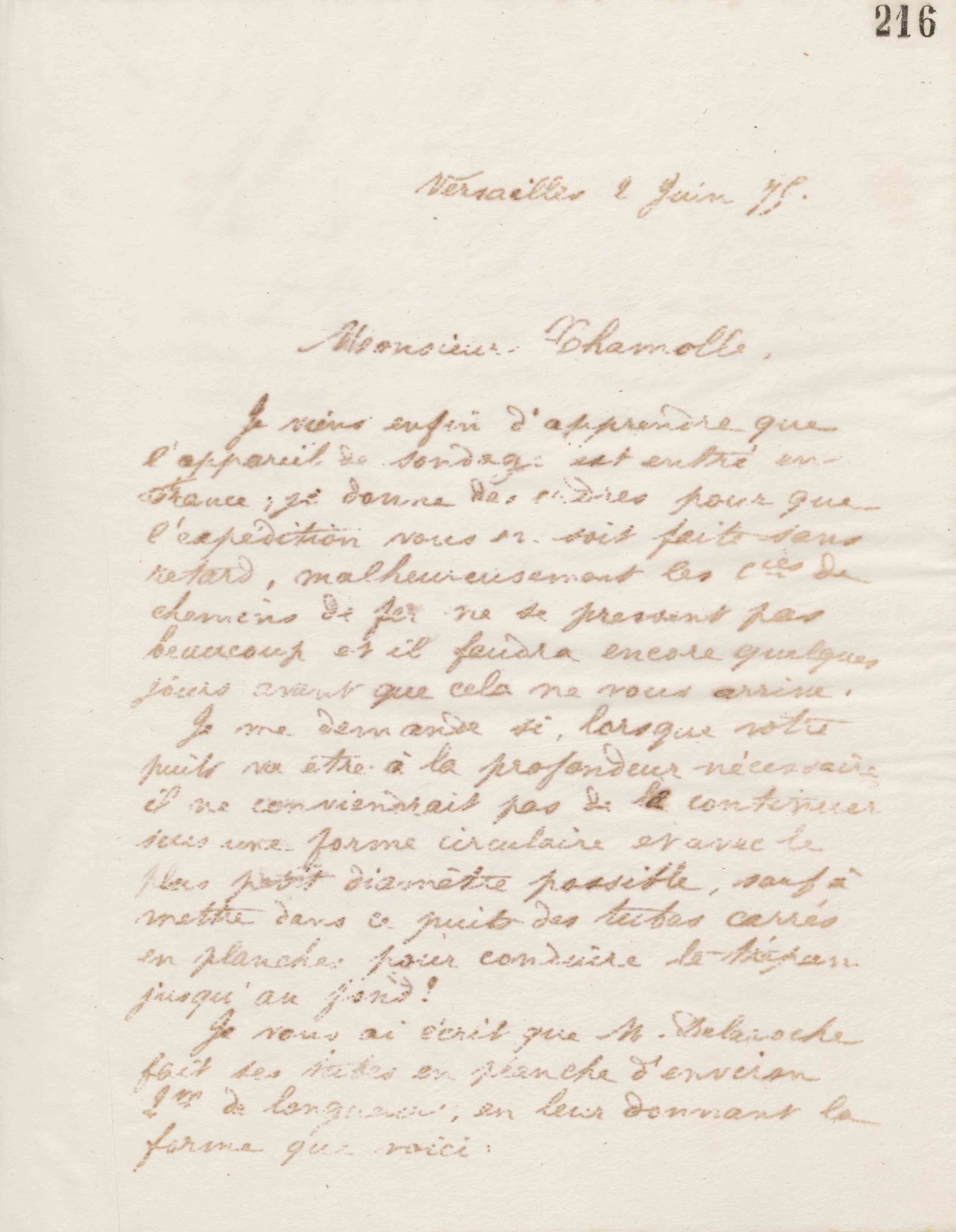 Jean-Baptiste André Godin à monsieur Chamolle, 2 juin 1875