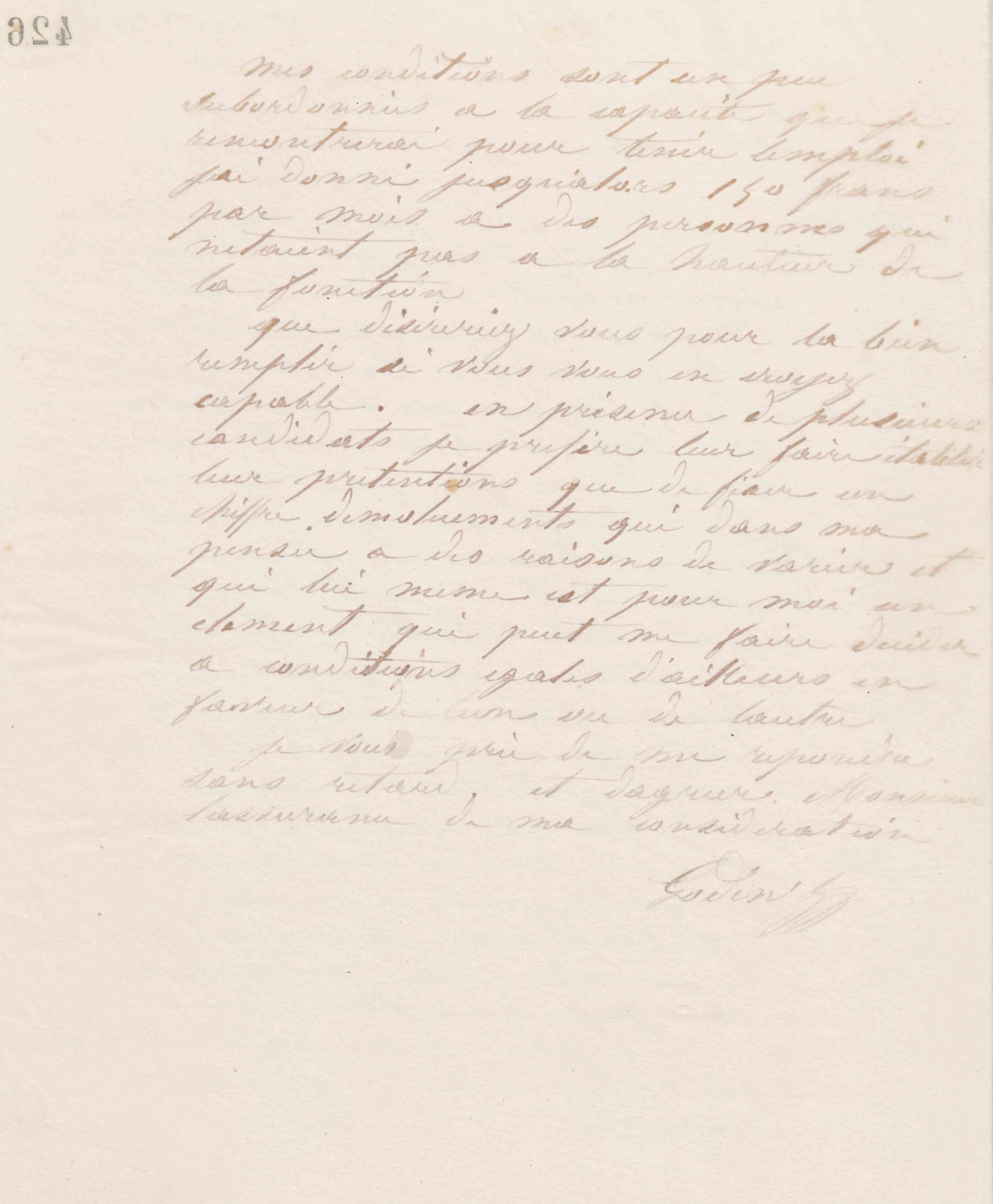 Jean-Baptiste André Godin à monsieur Nadaillac, 27 août 1869