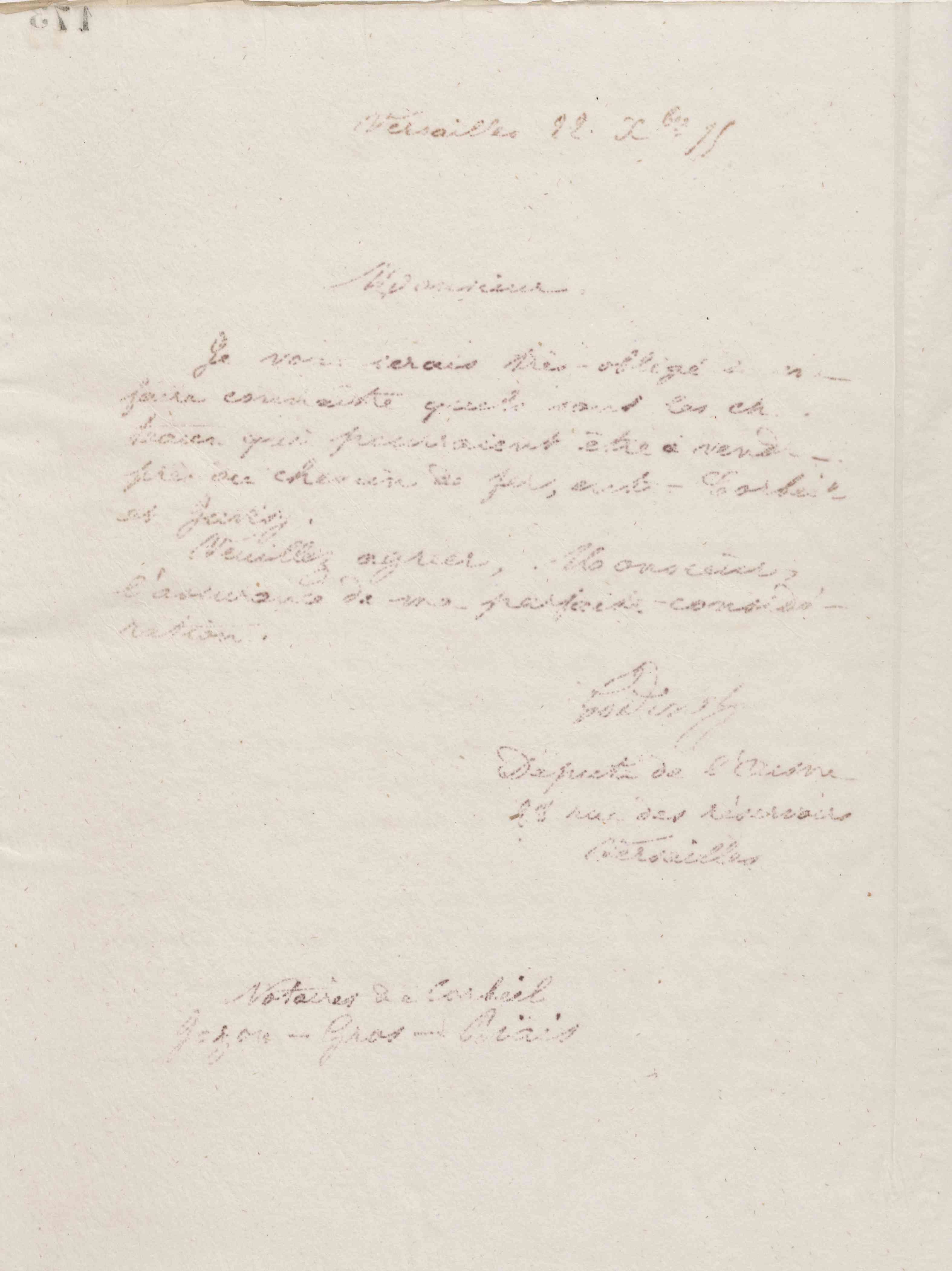Jean-Baptiste André Godin à messieurs Jozon, Cros et Biais, notaires à Corbeil 22 décembre 1875 Jean-Baptiste André Godin à messieurs Jozon, Cros et Biais, notaires à Corbeil 22 décembre 1875