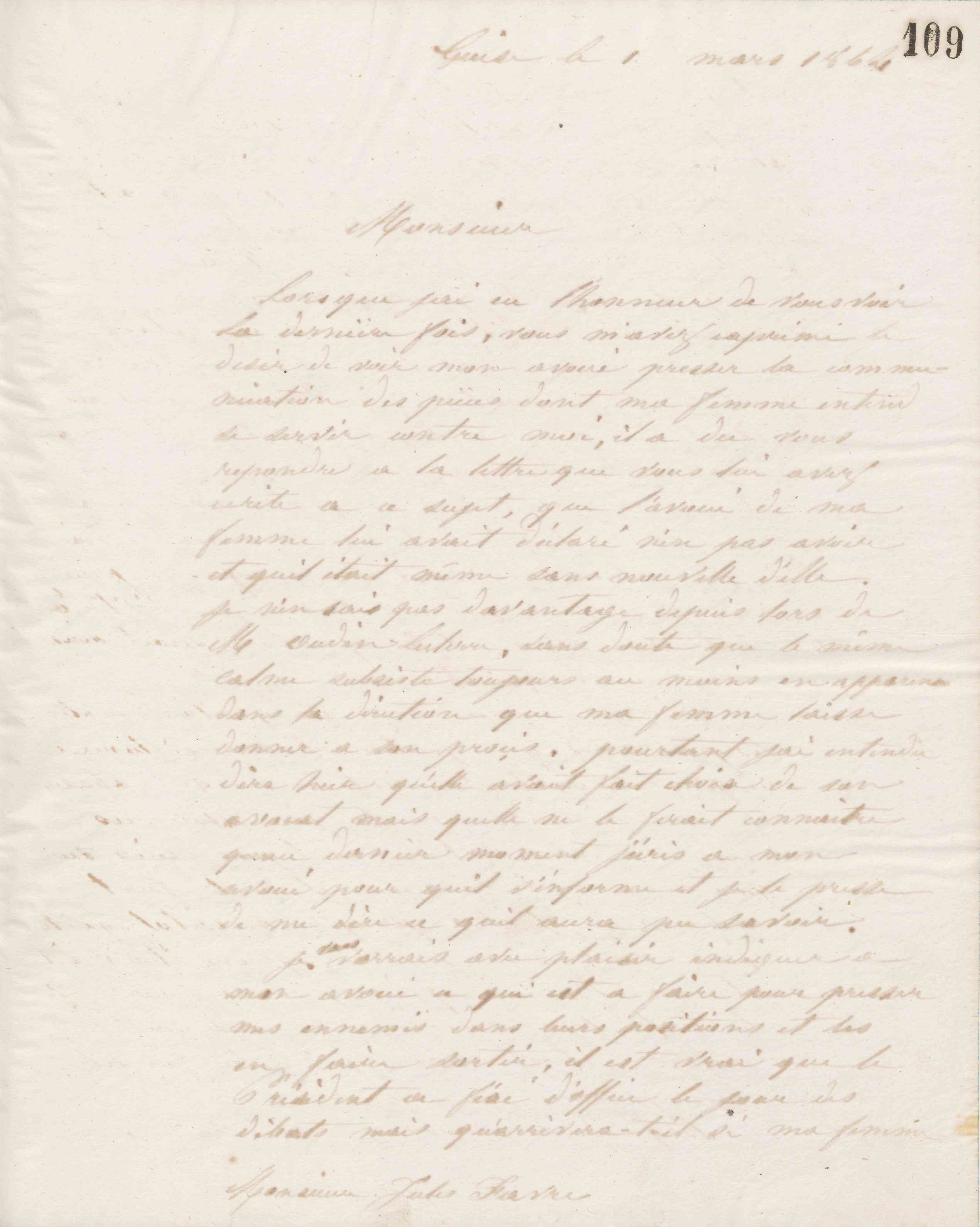Jean-Baptiste André Godin à Jules Favre, 1er mars 1864 Jean-Baptiste André Godin à Jules Favre, 1er mars 1864