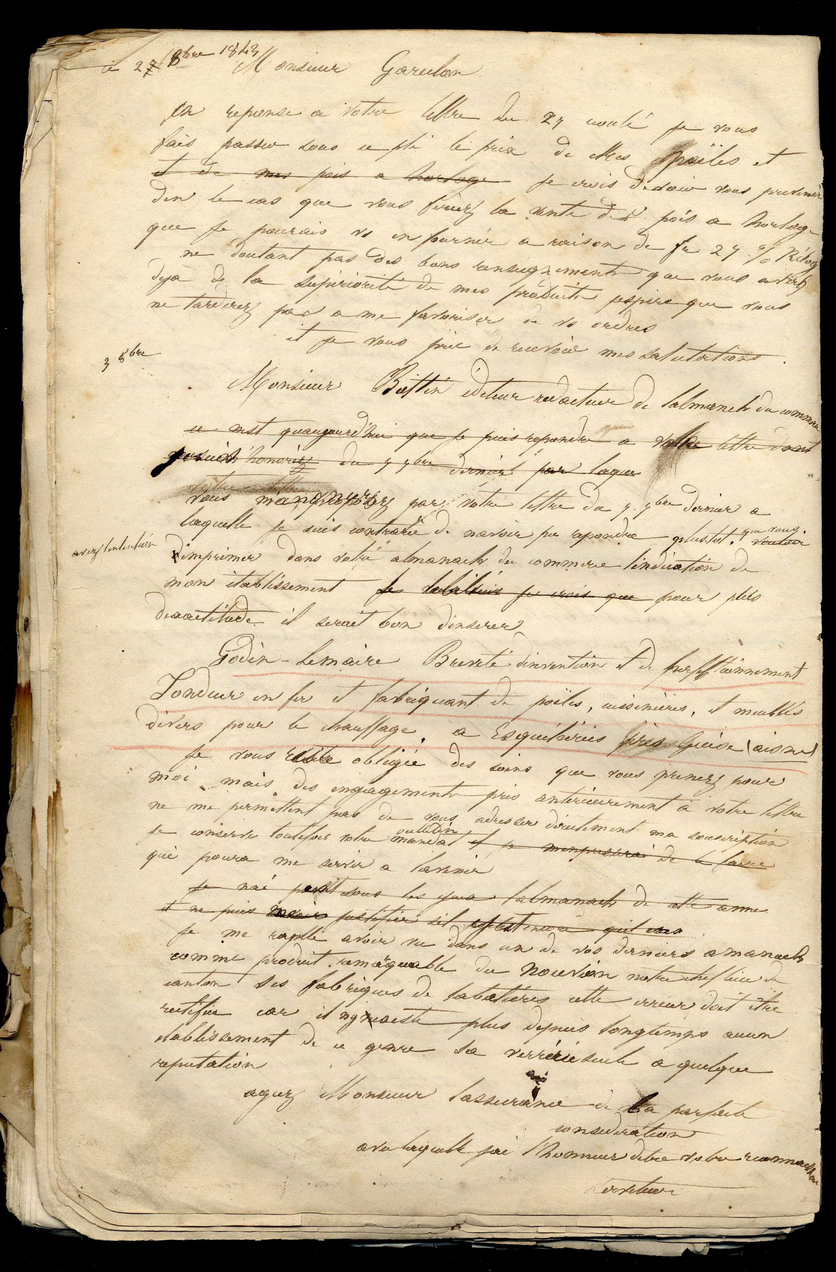 Jean-Baptiste André Godin à Sébastien Bottin, 3 octobre [1843]