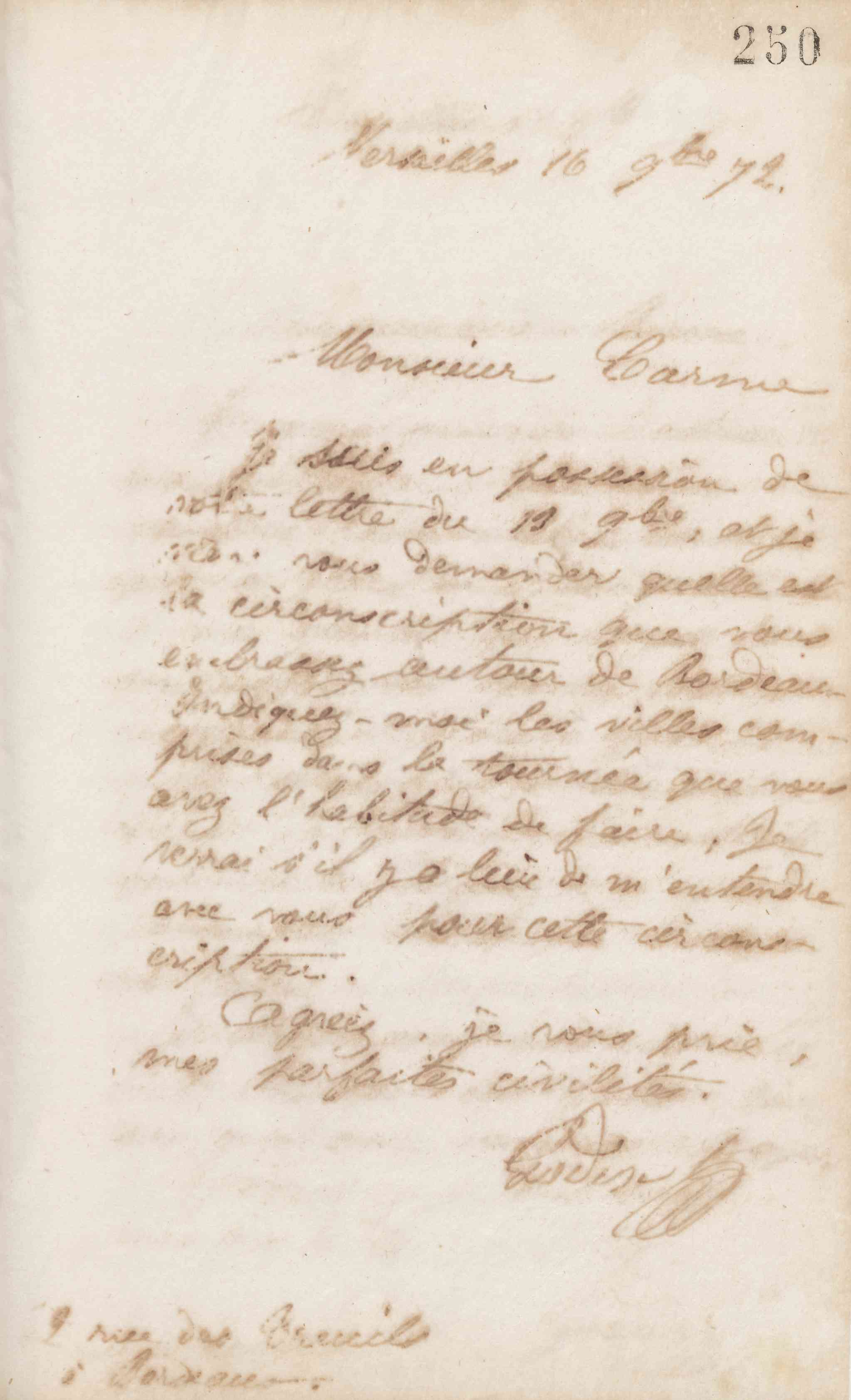Jean-Baptiste André Godin à monsieur Ed. Carme, 16 novembre 1872