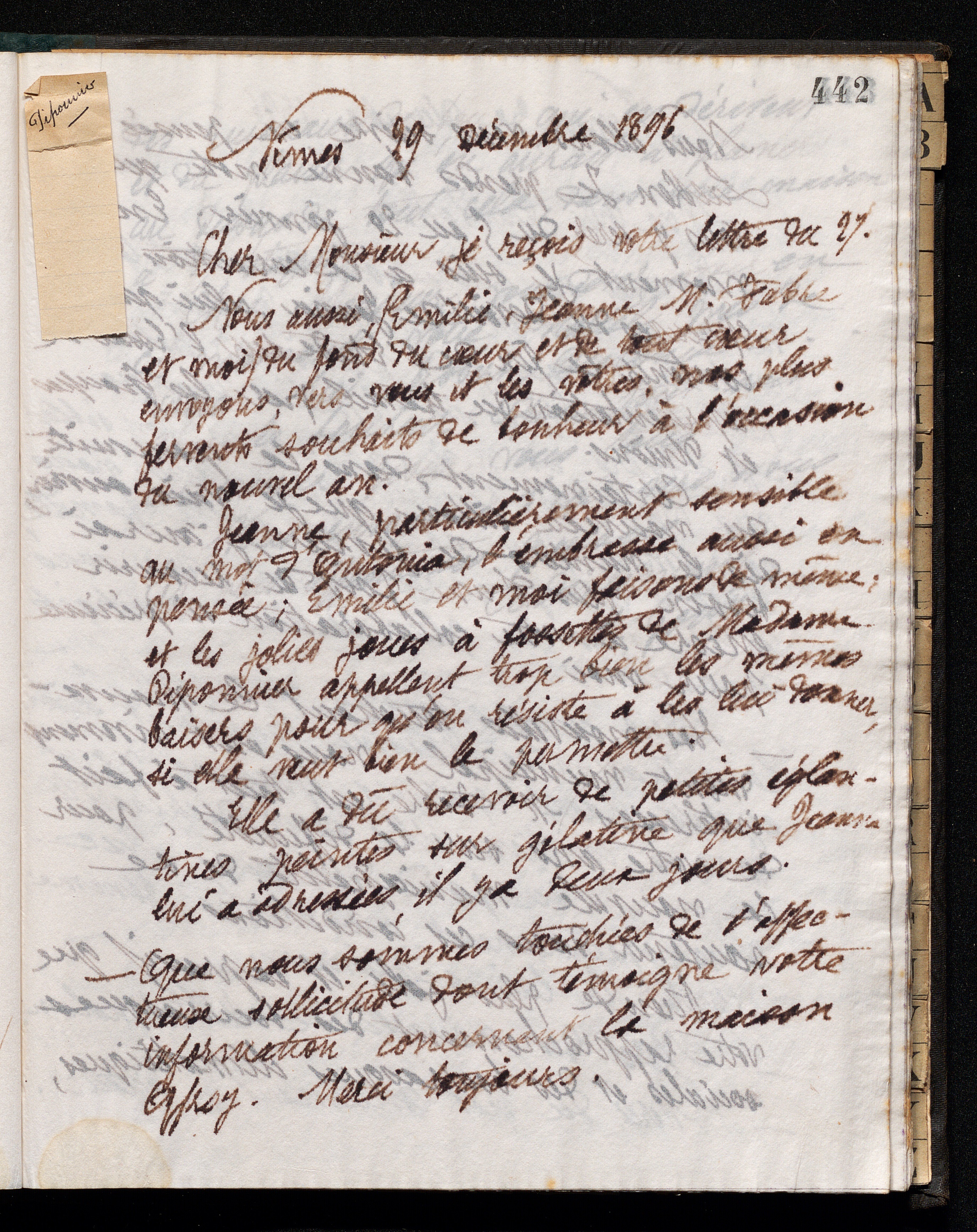 Marie Moret à Antoine Piponnier, 29 décembre 1896