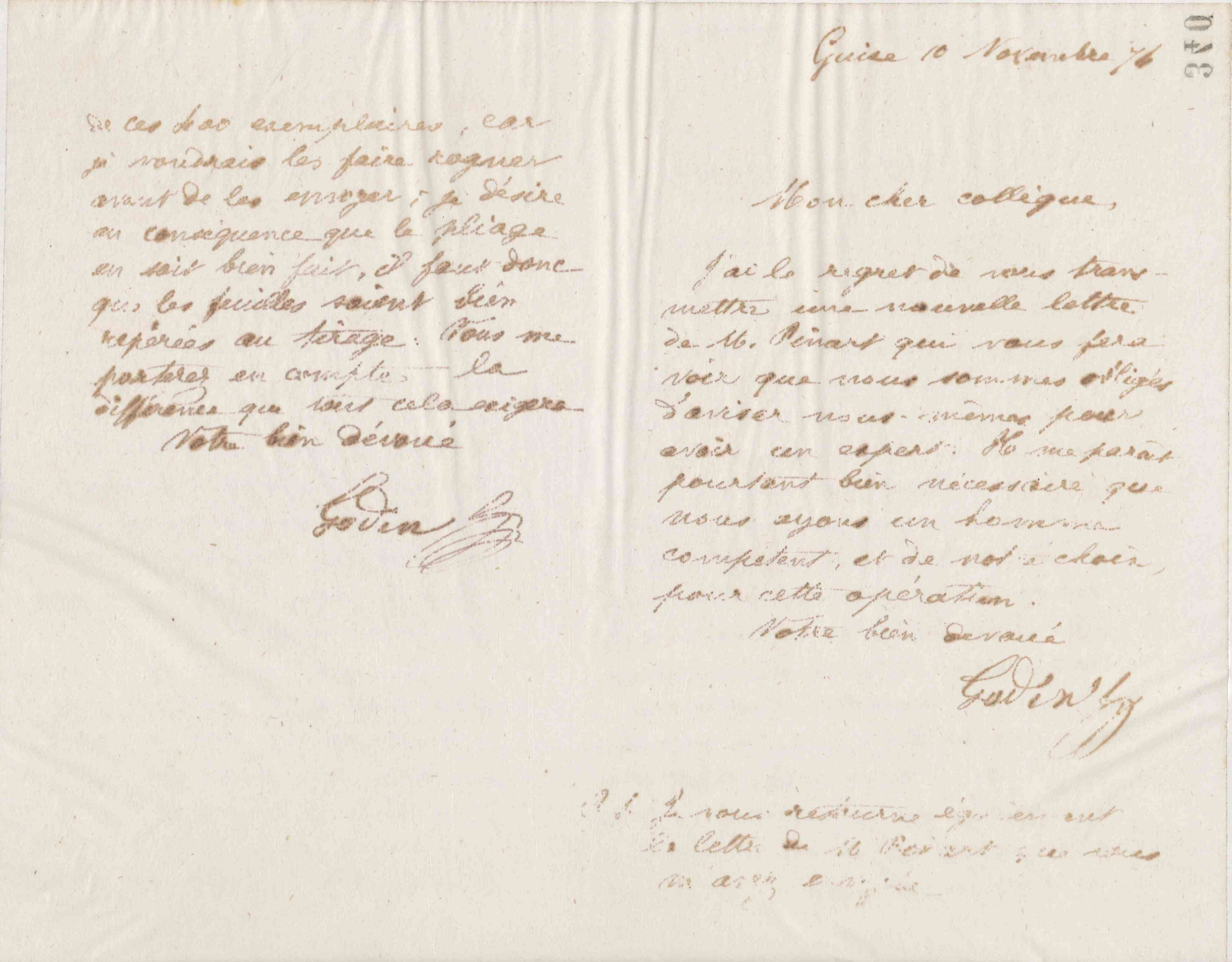 Jean-Baptiste André Godin à Victor Poupin, 9 novembre 1874 Jean-Baptiste André Godin à Victor Poupin, 9 novembre 1874