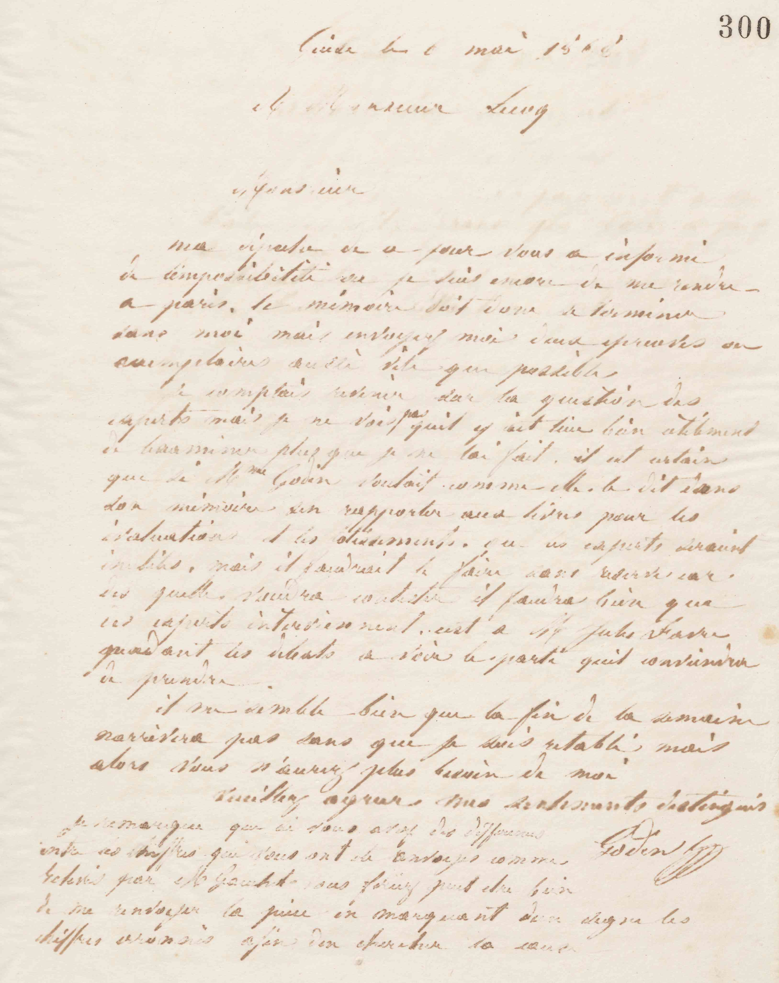 Jean-Baptiste André Godin à André Lecoq de Boisbaudran, 6 mai 1868