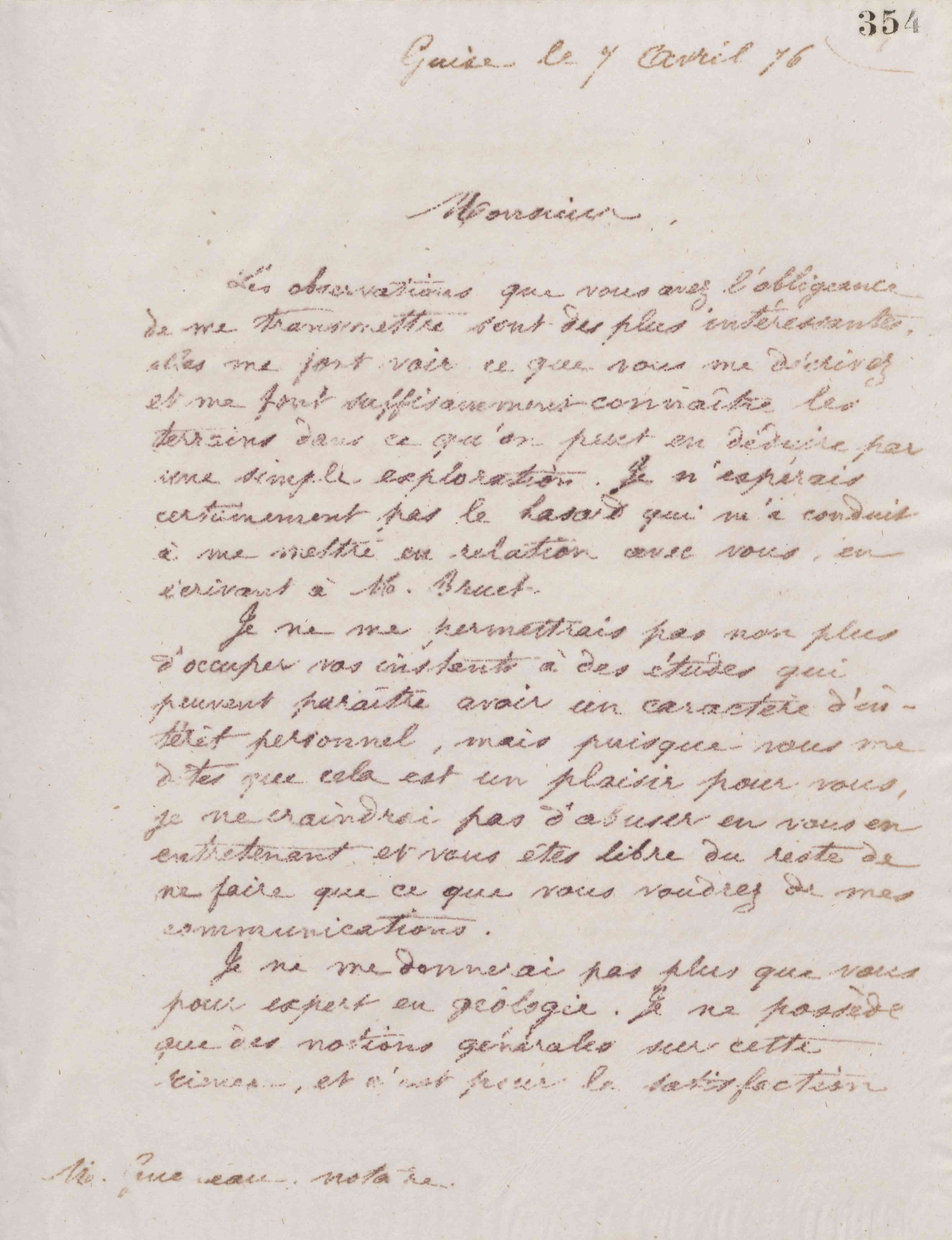 Jean-Baptiste André Godin à monsieur Guéneau, 7 avril 1876 Jean-Baptiste André Godin à monsieur Guéneau, 7 avril 1876
