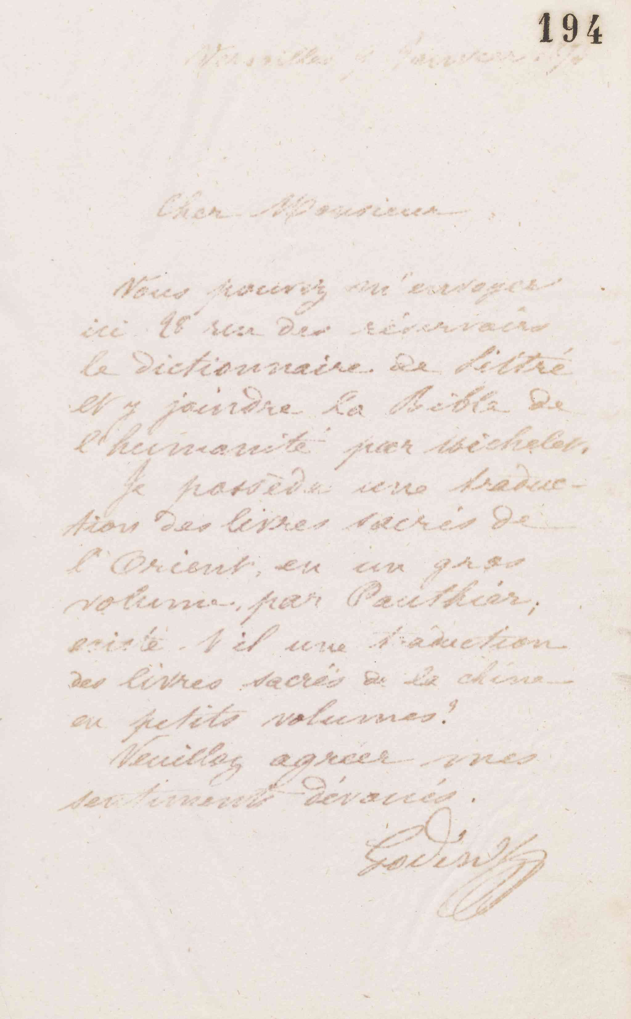 Jean-Baptiste André Godin à Ernest Leroux, 7 janvier 1874