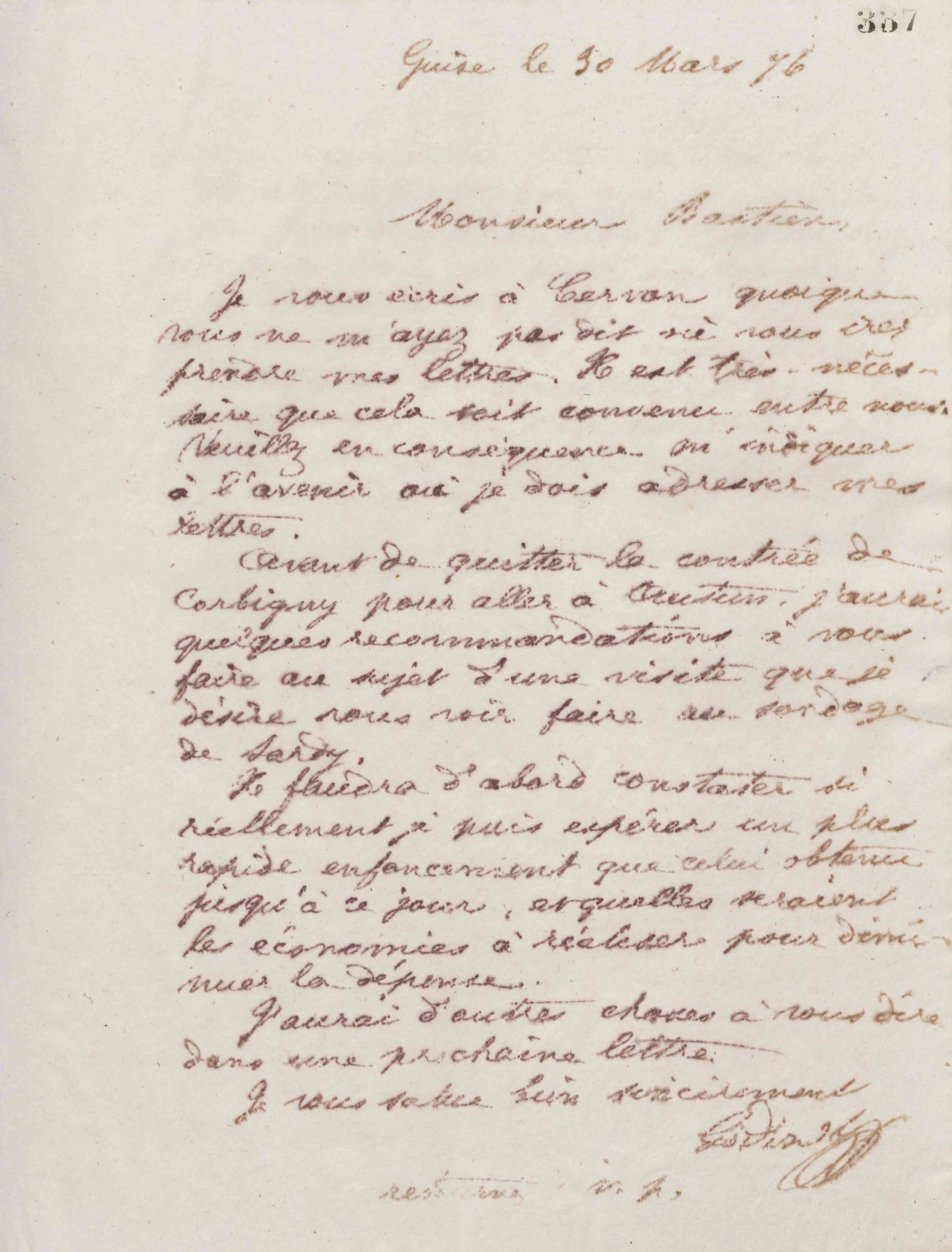 Jean-Baptiste André Godin à monsieur Bastien, 30 mars 1876 Jean-Baptiste André Godin à monsieur Bastien, 30 mars 1876