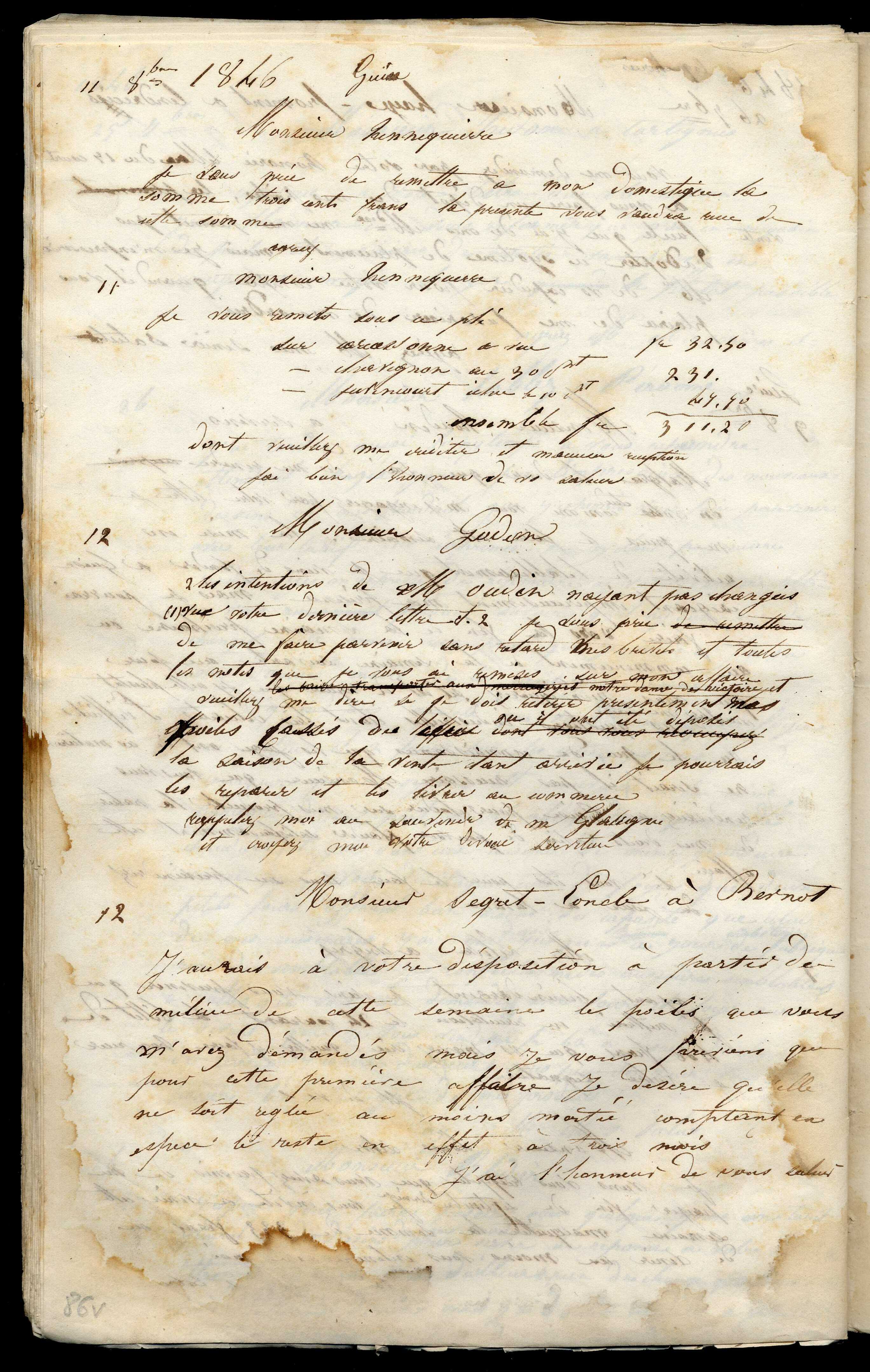 Jean-Baptiste André Godin à monsieur Hennequière, 11 octobre 1846