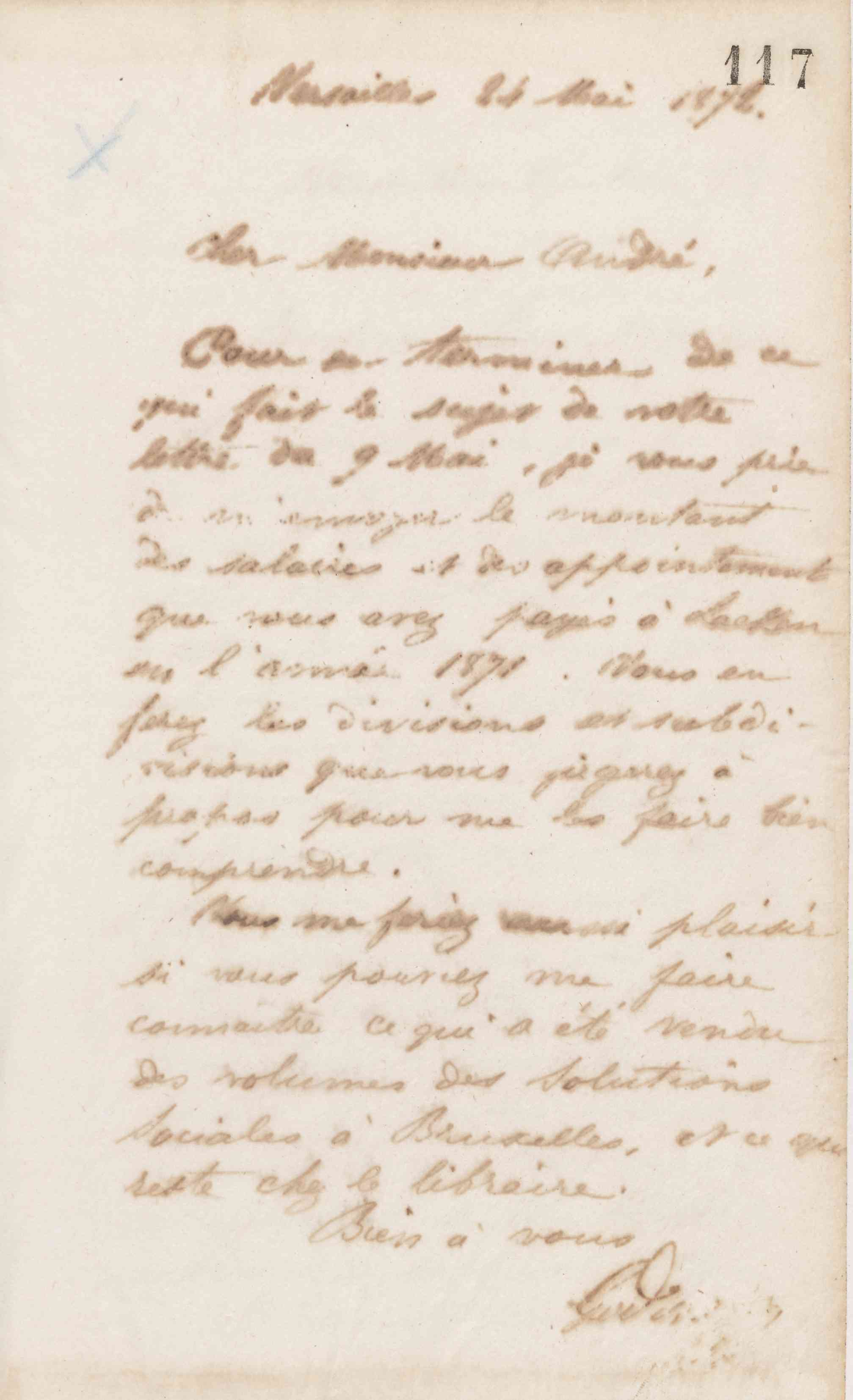 Jean-Baptiste André Godin à Eugène André, 24 mai 1872