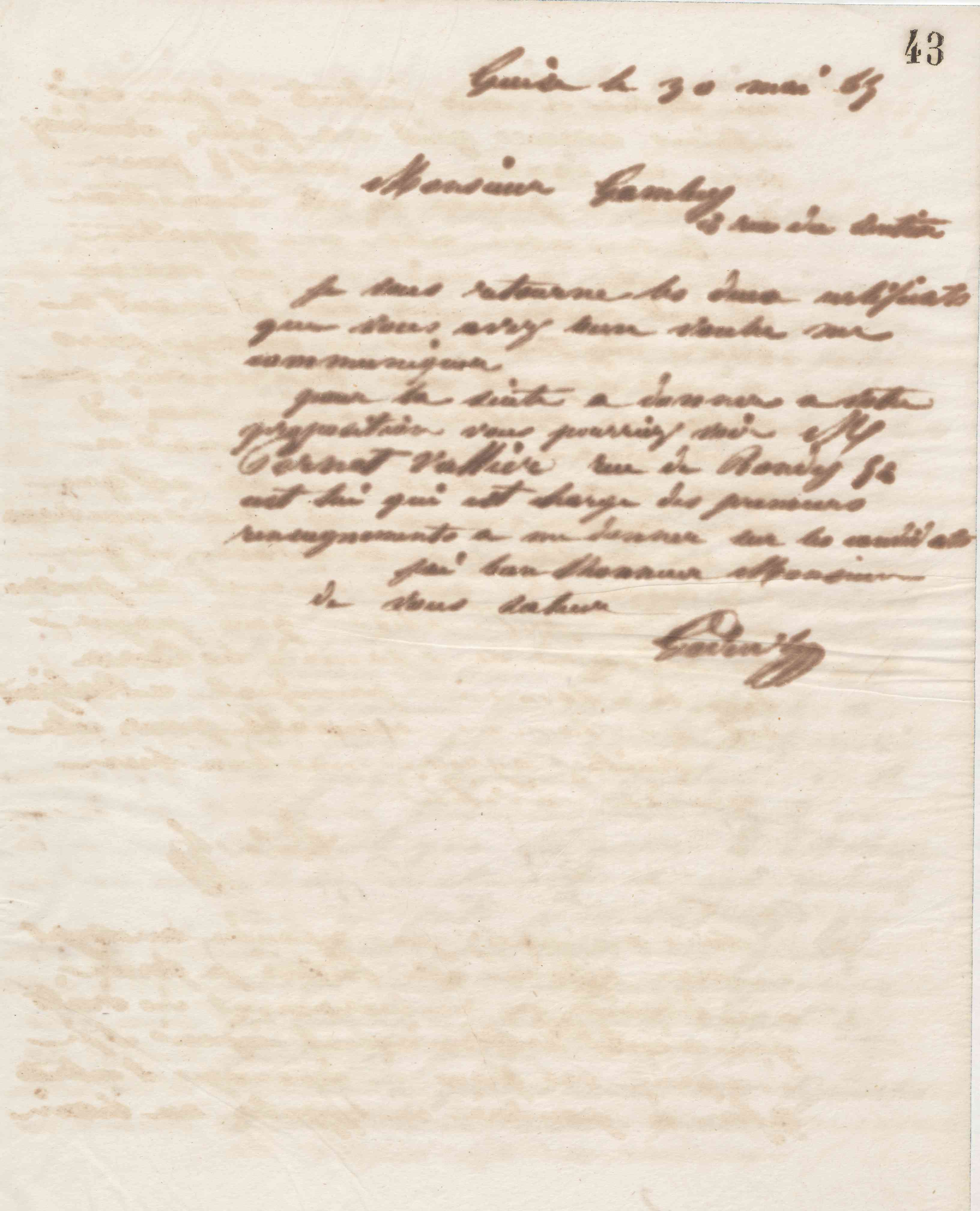 Jean-Baptiste André Godin à monsieur Gambey, 30 mai 1865