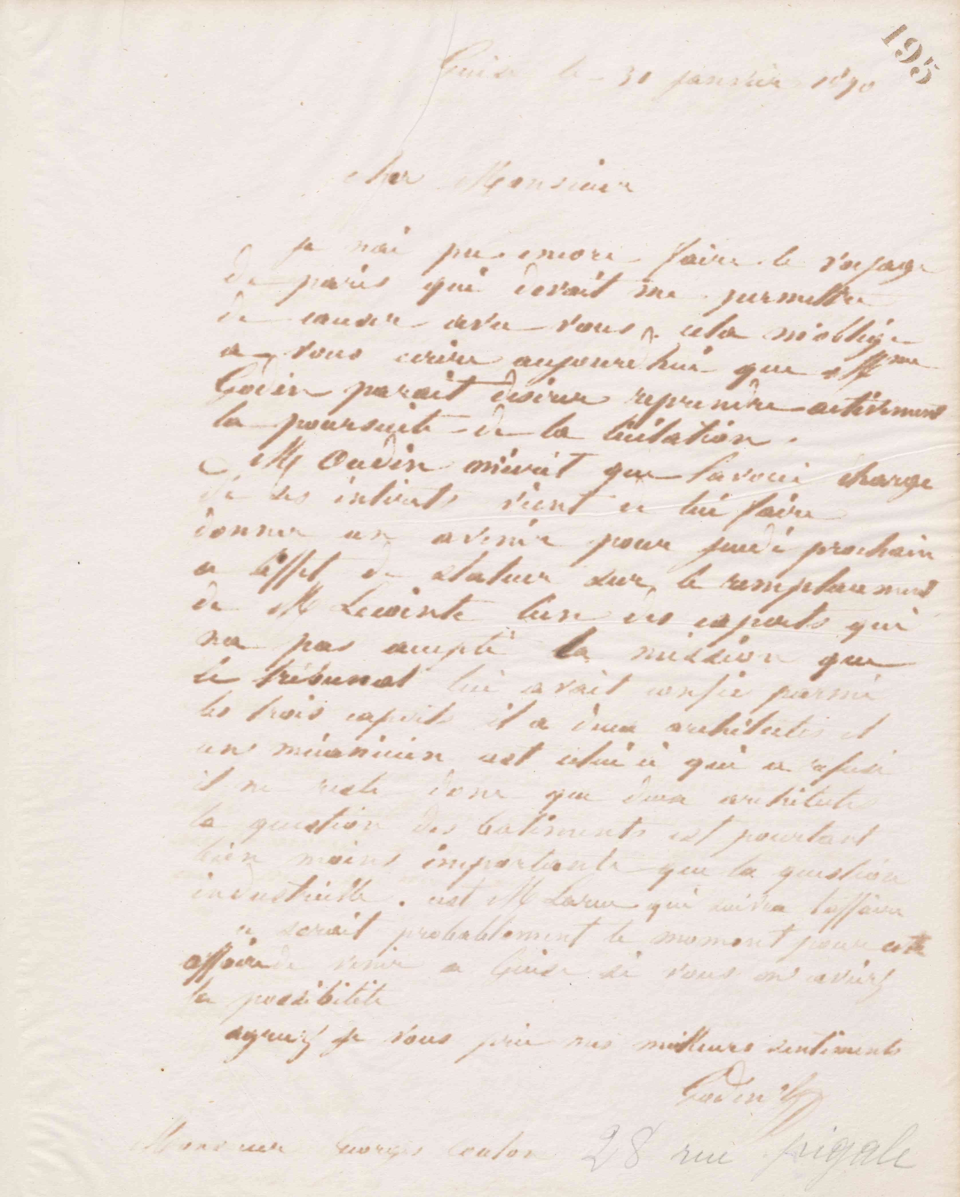 Jean-Baptiste André Godin à Georges Coulon, 31 janvier 1870