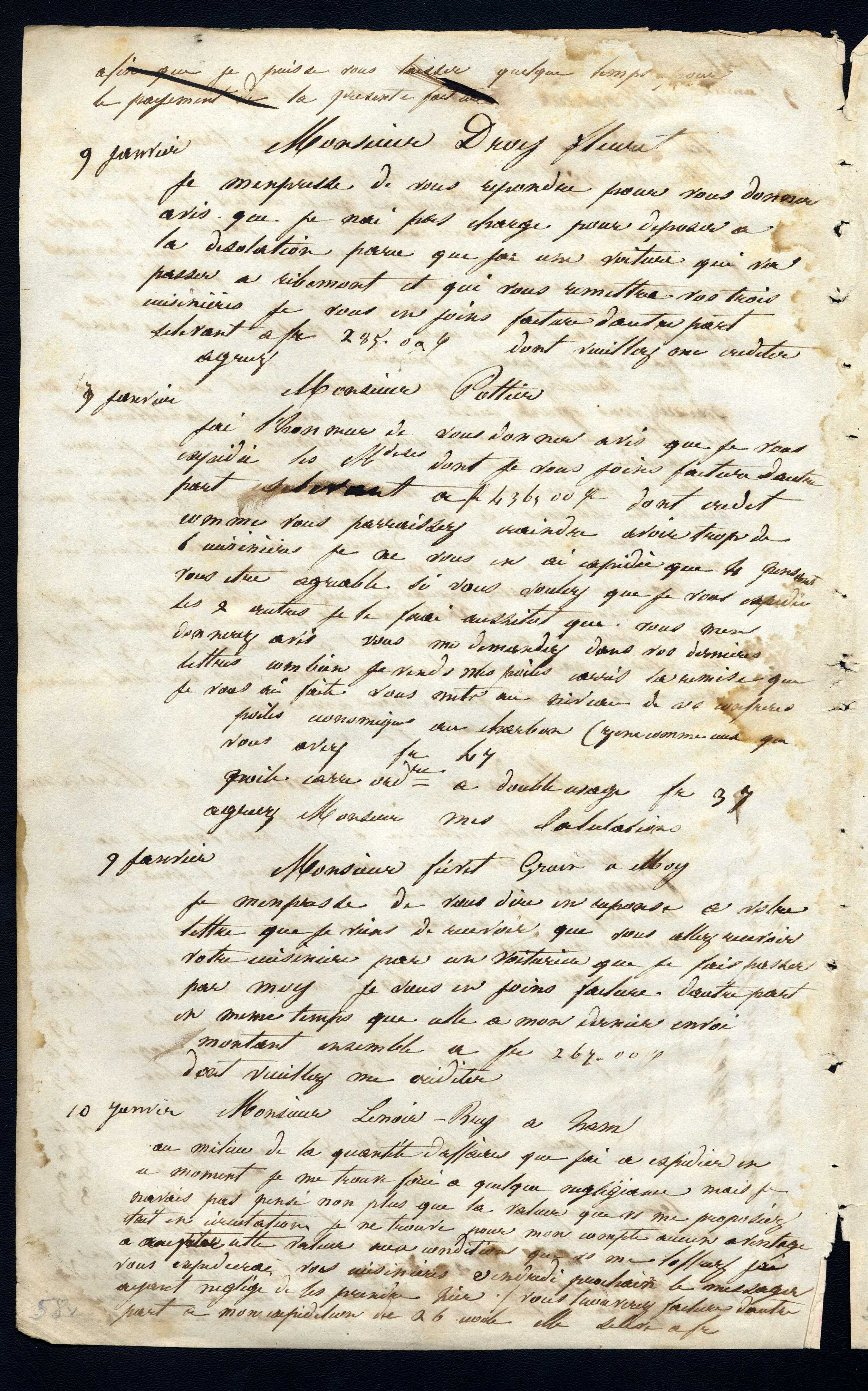 Jean-Baptiste André Godin à monsieur Pottier, 9 janvier [1846]