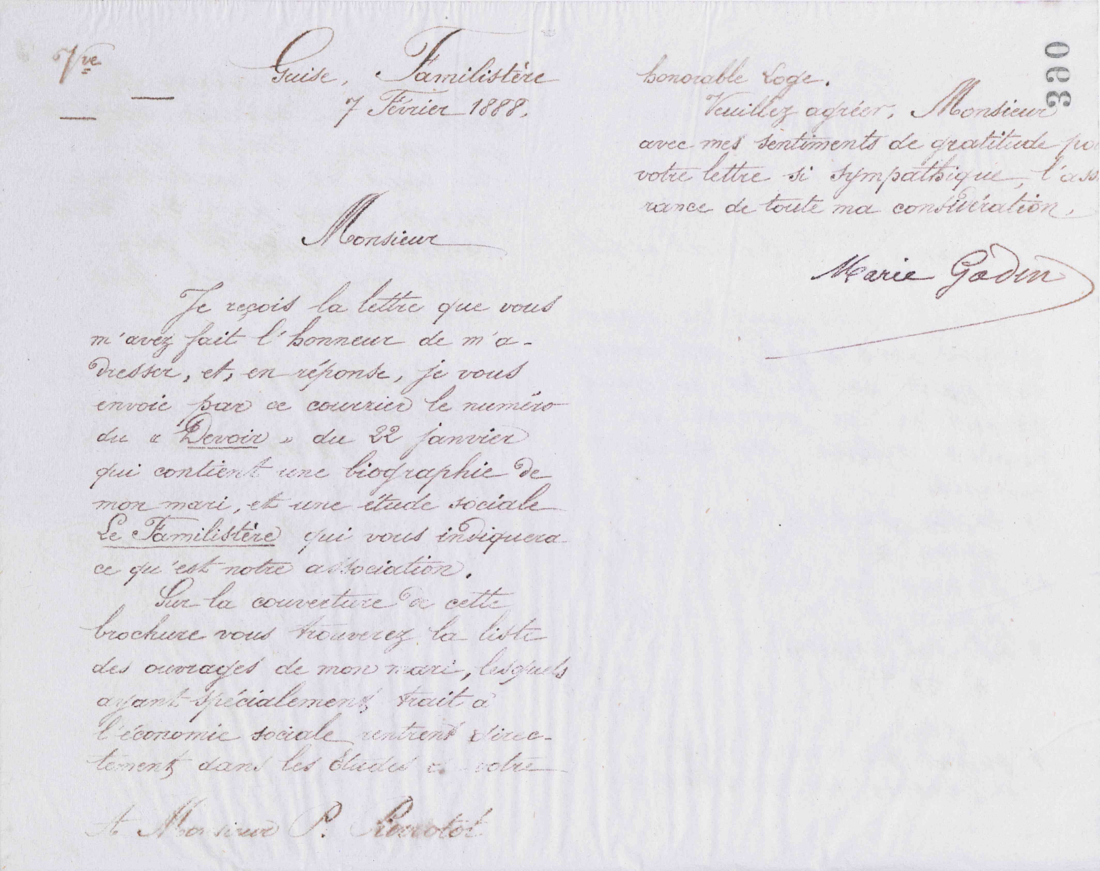 Marie Moret à Paul Pierrotot, 7 février 1888