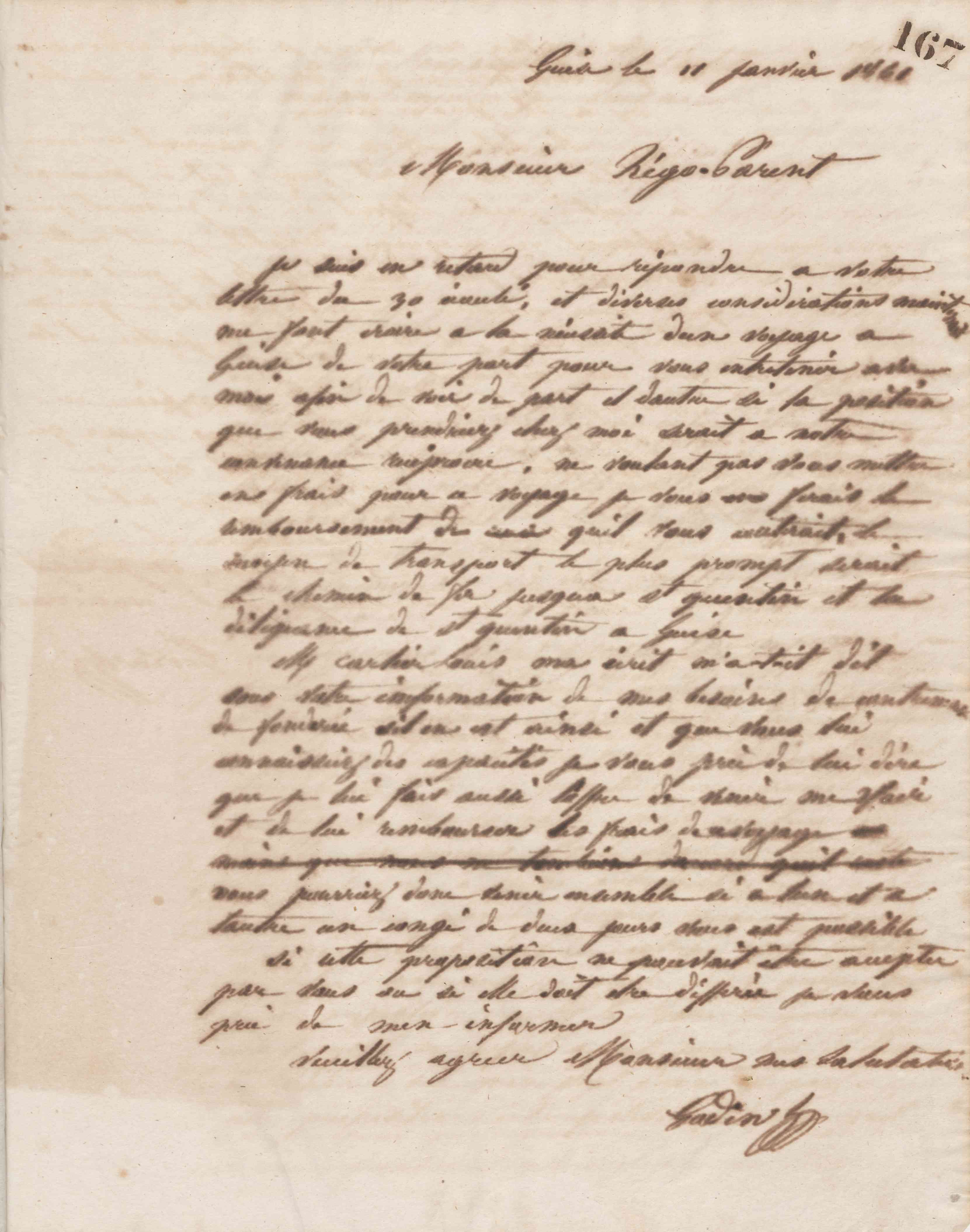 Jean-Baptiste André Godin à monsieur Hégo-Parent, 11 janvier 1861