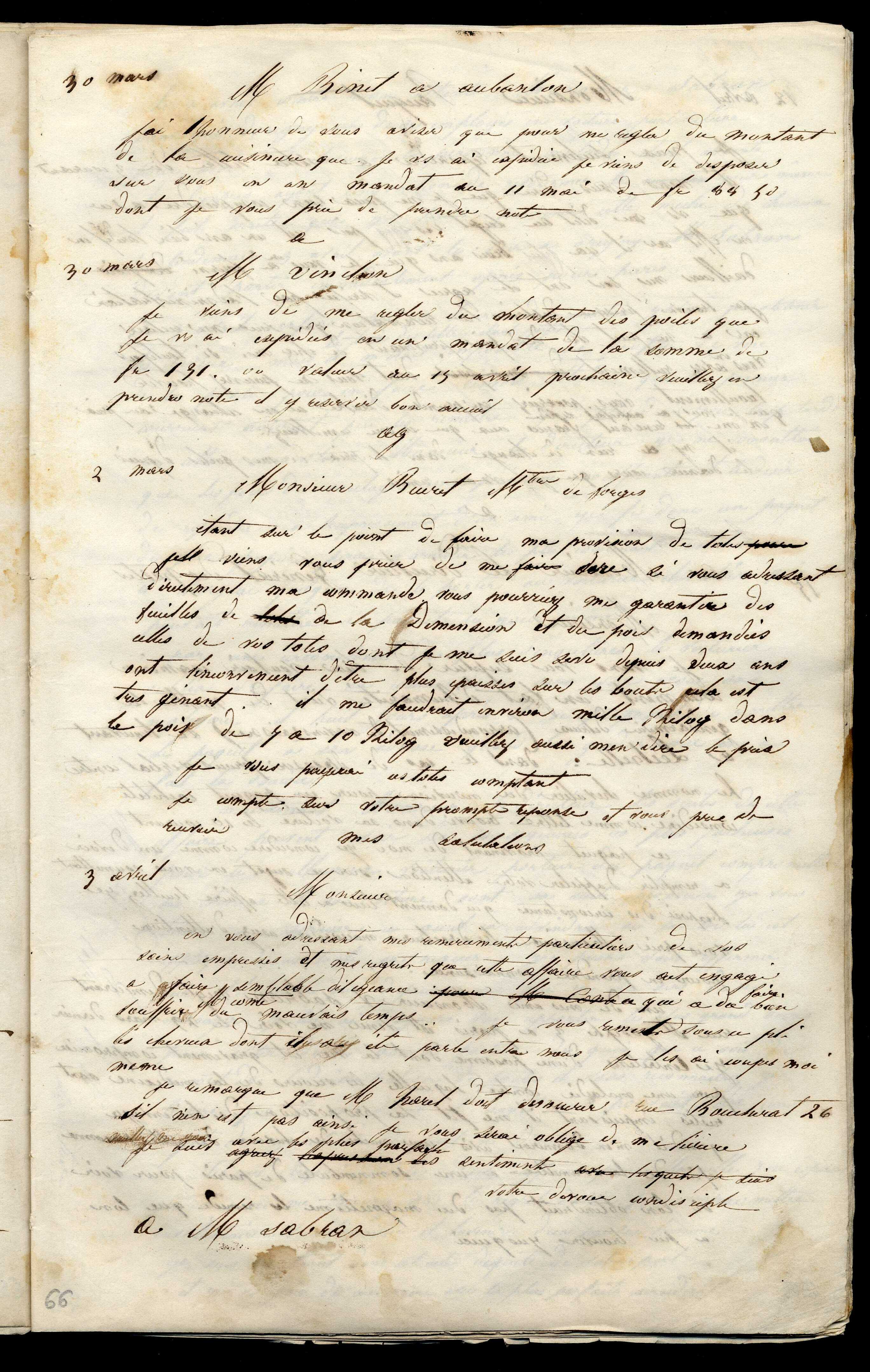 Jean-Baptiste André Godin à monsieur Binet, 30 mars [1846]