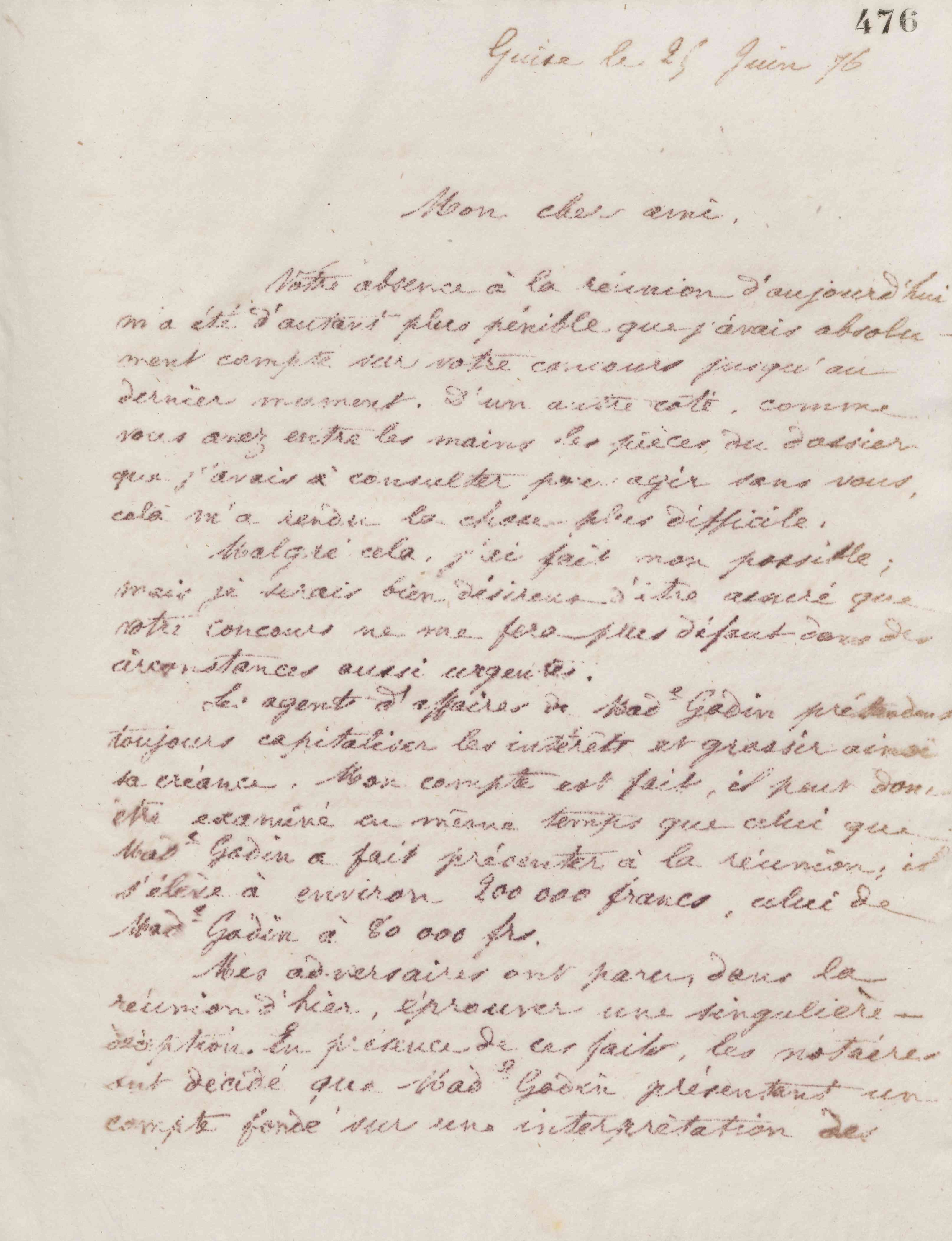 Jean-Baptiste André Godin à Gaston Ganault, 25 juin 1876 Jean-Baptiste André Godin à Gaston Ganault, 25 juin 1876