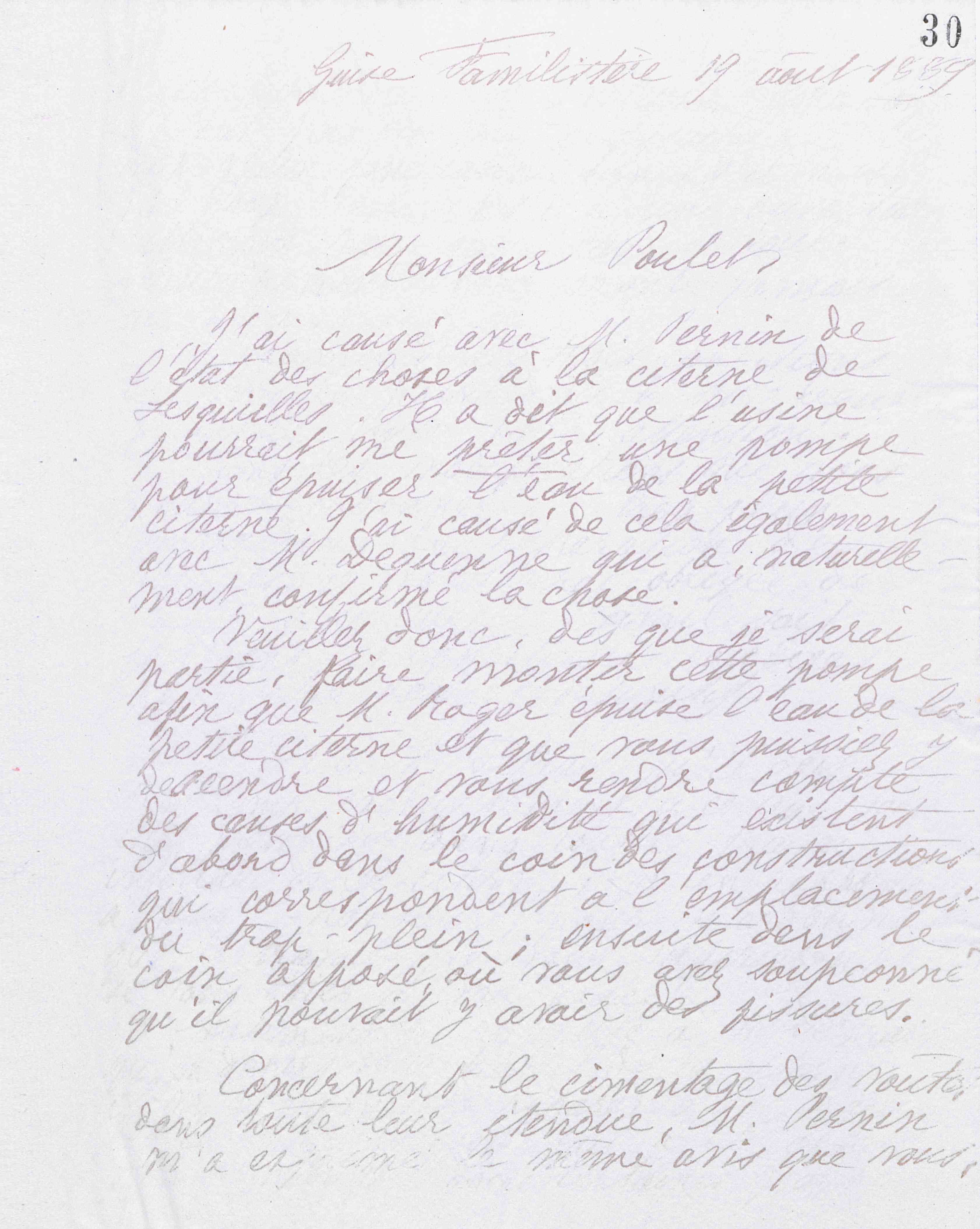 Marie Moret à Wilfrid Poulet, 19 août 1889