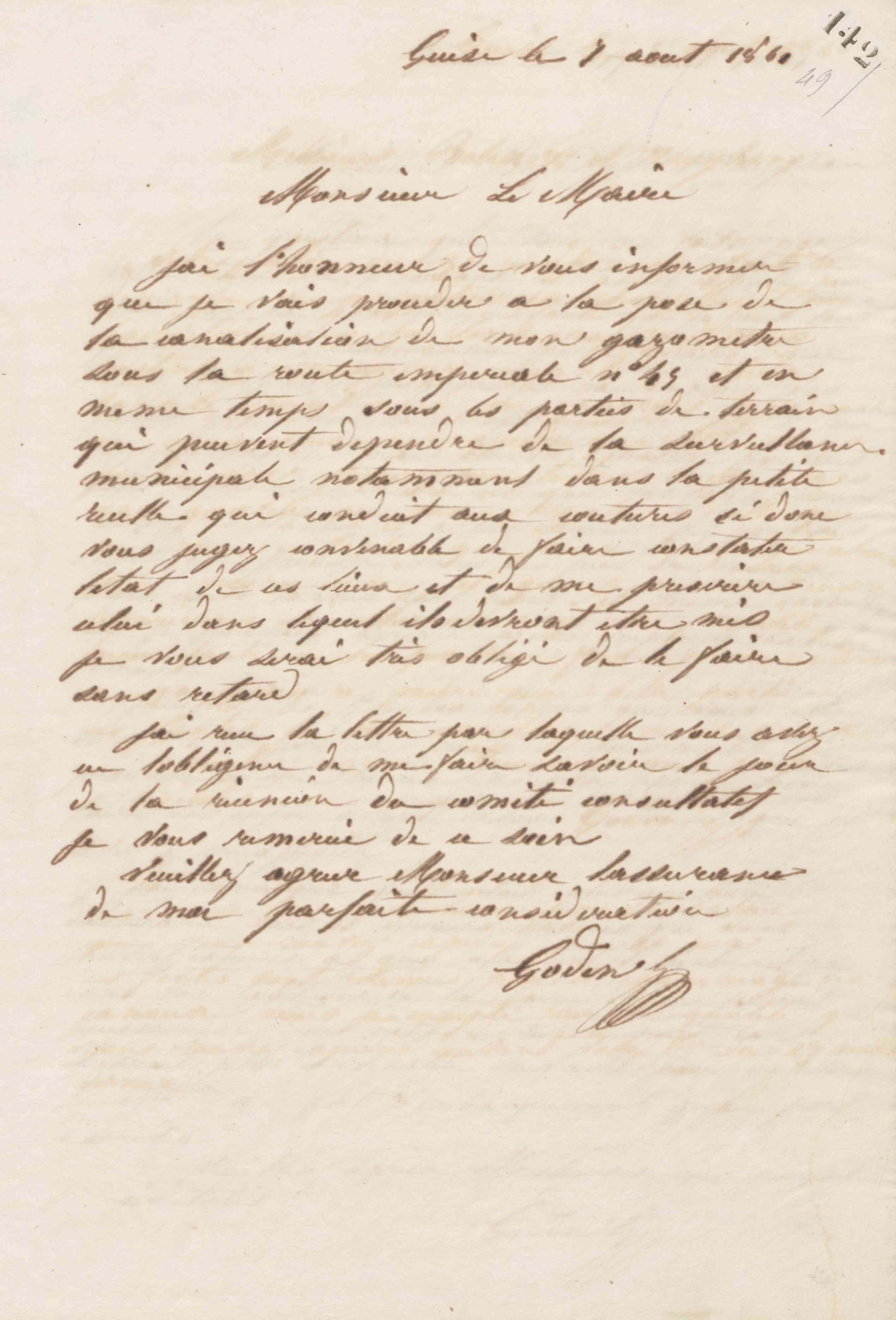 Jean-Baptiste André Godin à Auguste Désiré Besson, 7 août 1861 Jean-Baptiste André Godin à Auguste Désiré Besson, 7 août 1861