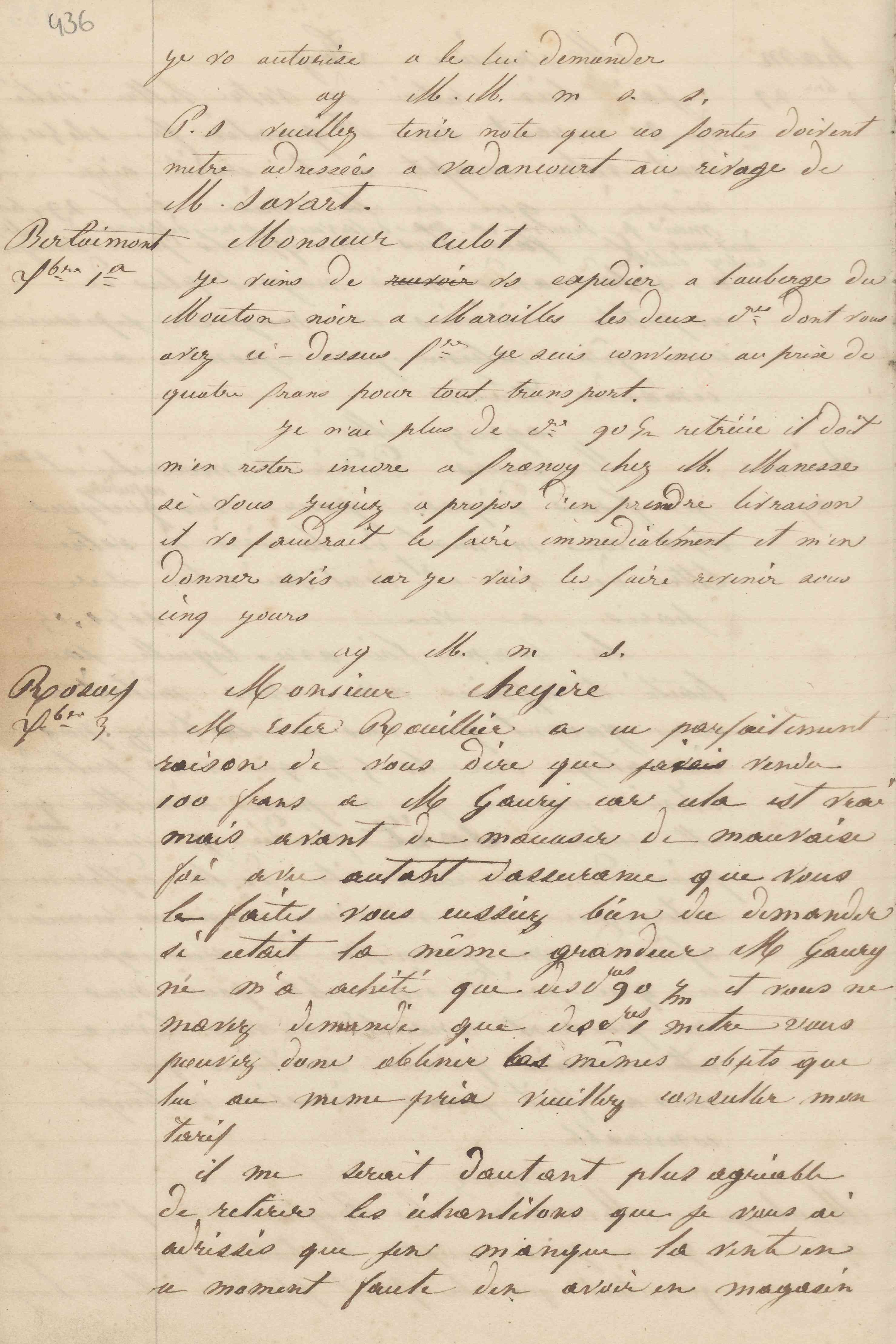 Jean-Baptiste André Godin à monsieur Cheyere, 3 décembre [1849]