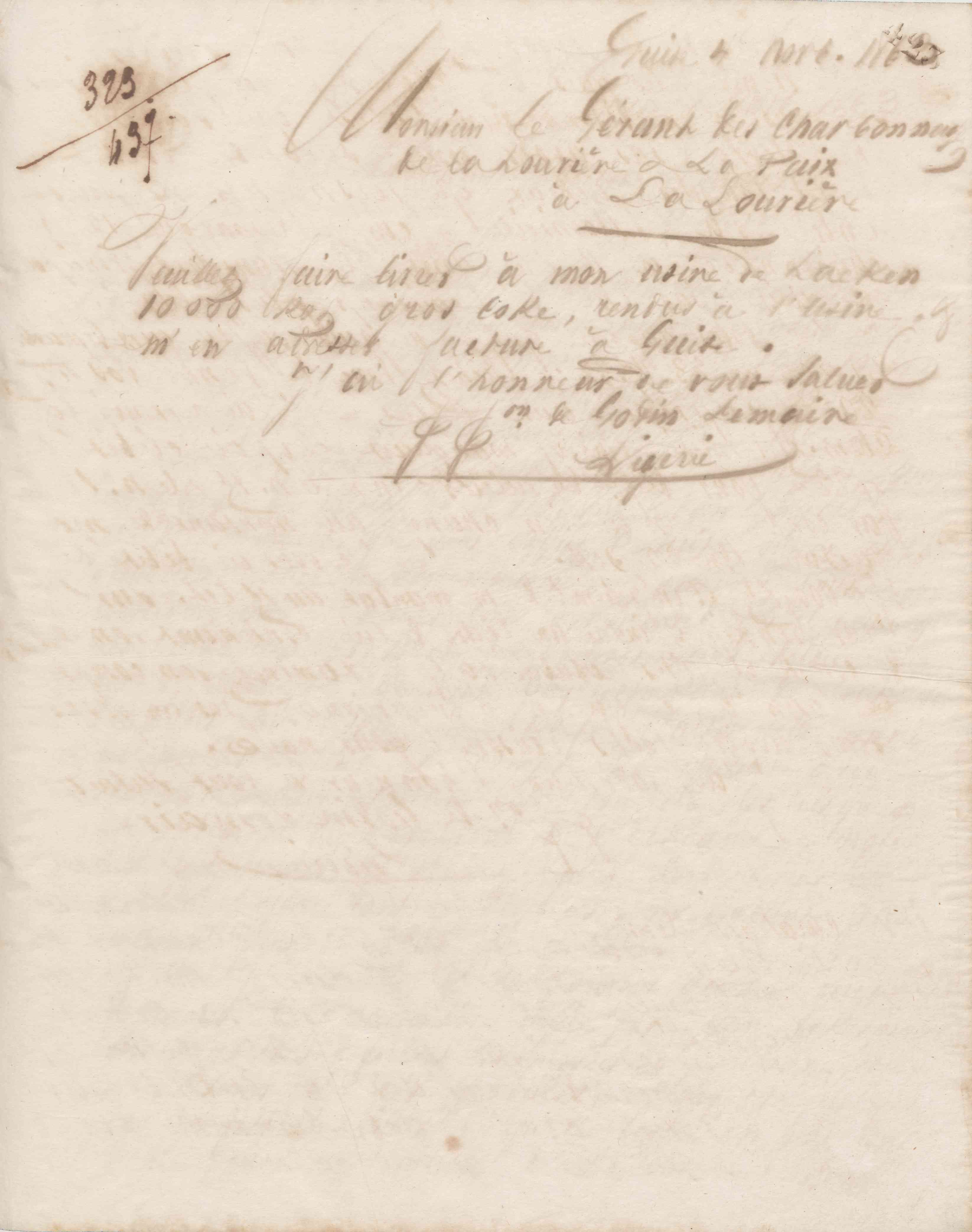 Jean-Baptiste André Godin au directeur des charbonnages de la Louvière et la Paix, 4 novembre 1863