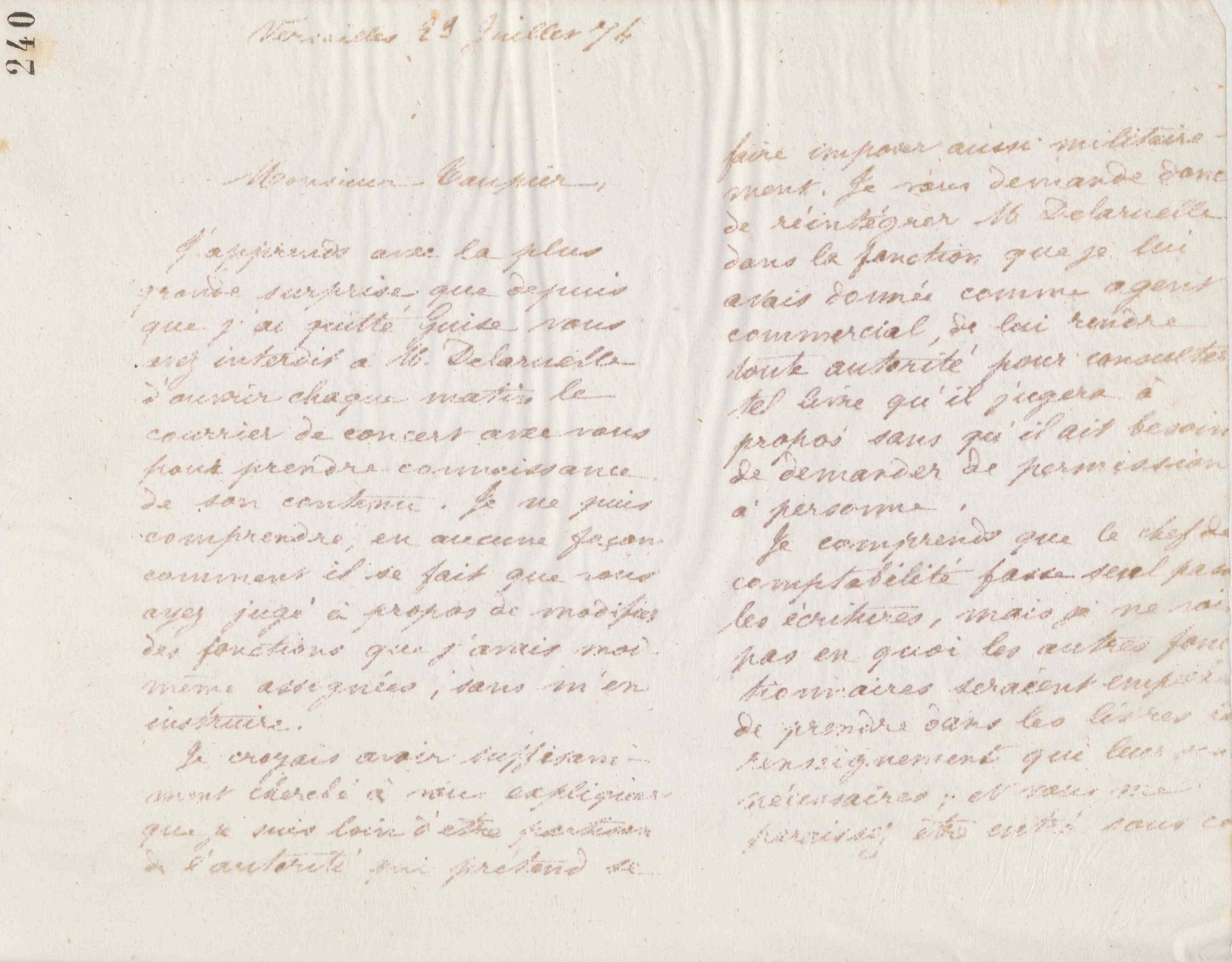Jean-Baptiste André Godin à monsieur Taupier, 23 juillet 1874 Jean-Baptiste André Godin à monsieur Taupier, 23 juillet 1874