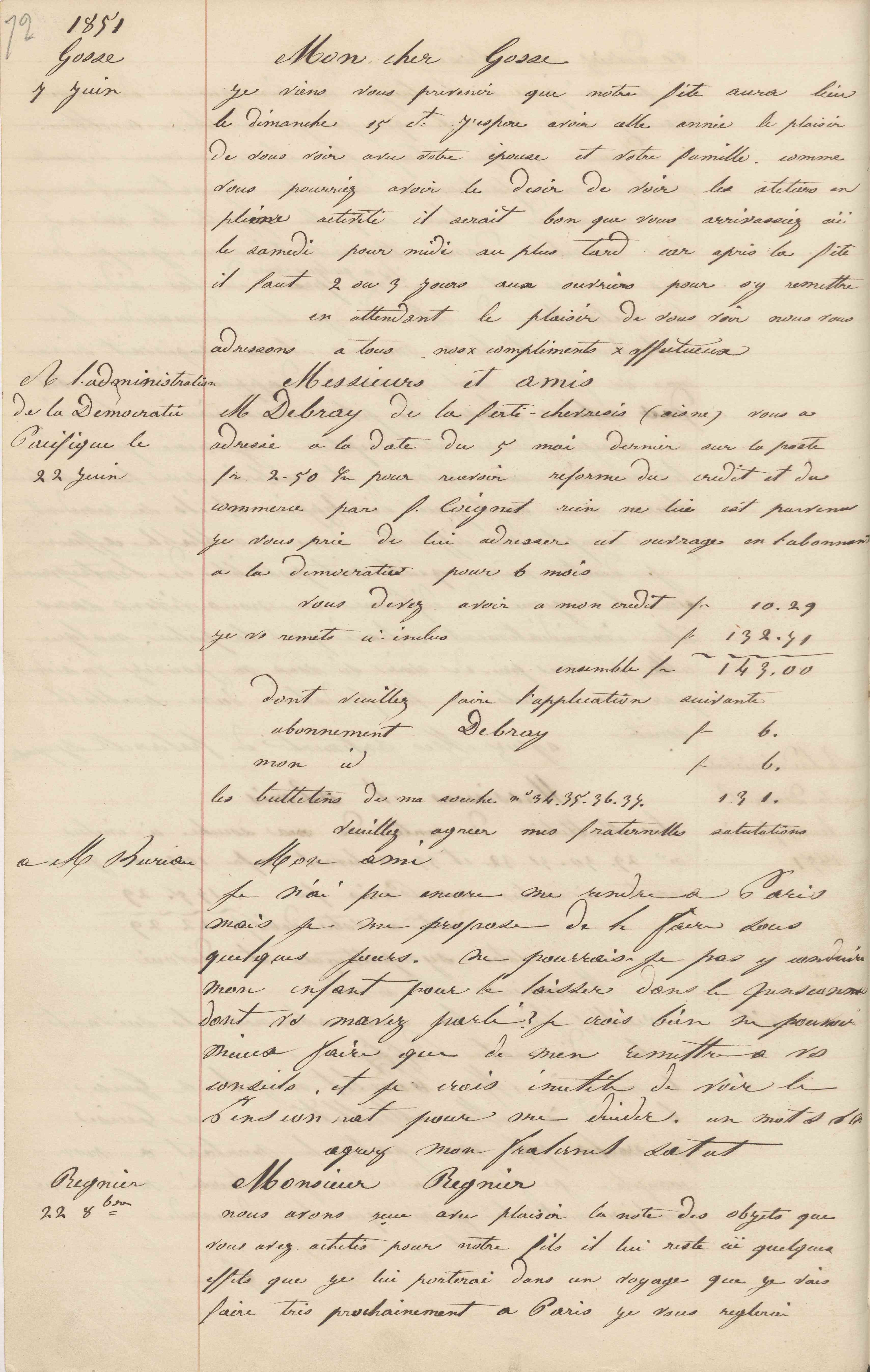 Jean-Baptiste André Godin aux administrateurs de La Démocratie pacifique, 22 juin 1851 Jean-Baptiste André Godin aux administrateurs de La Démocratie pacifique, 22 juin 1851