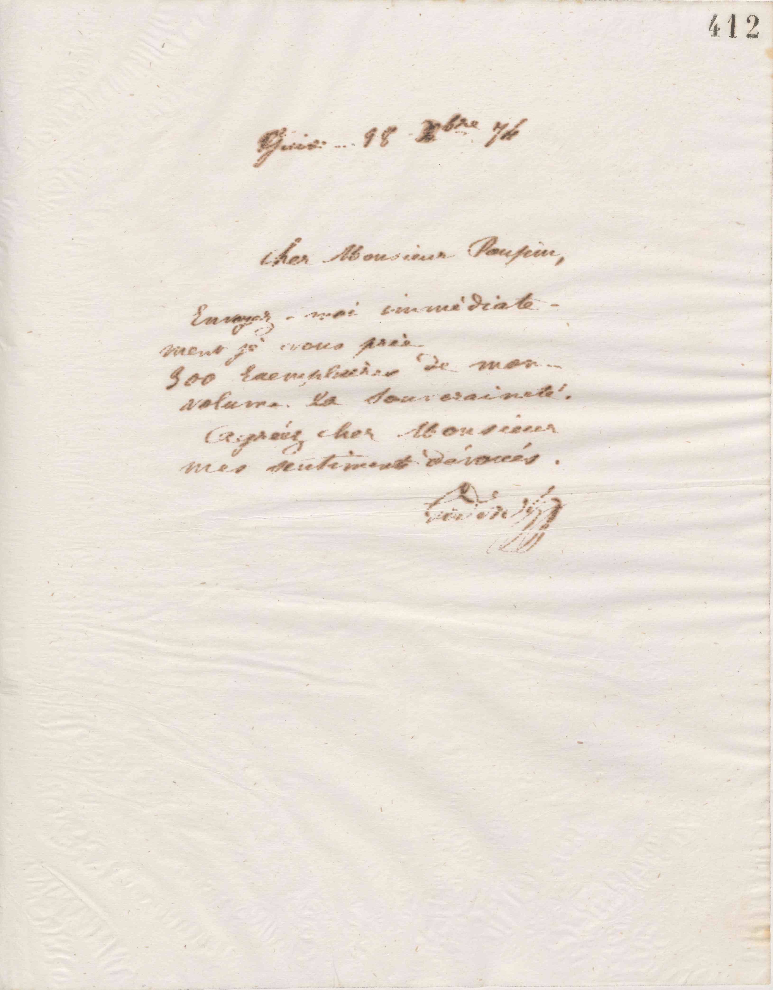 Jean-Baptiste André Godin à Victor Poupin, 28 décembre 1874
