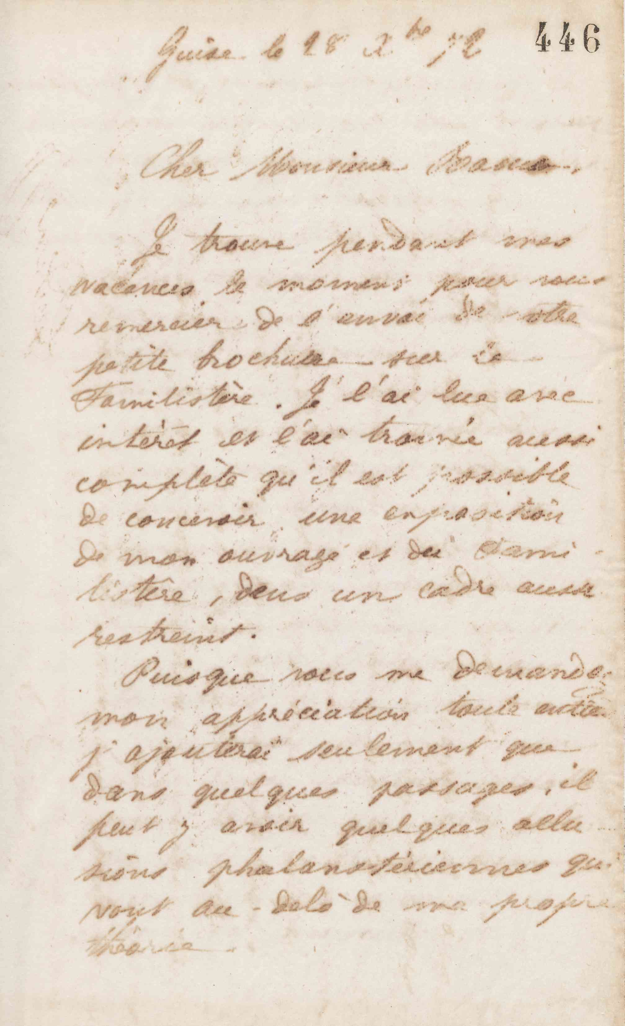 Jean-Baptiste André Godin à Édouard Raoux, 28 décembre 1872