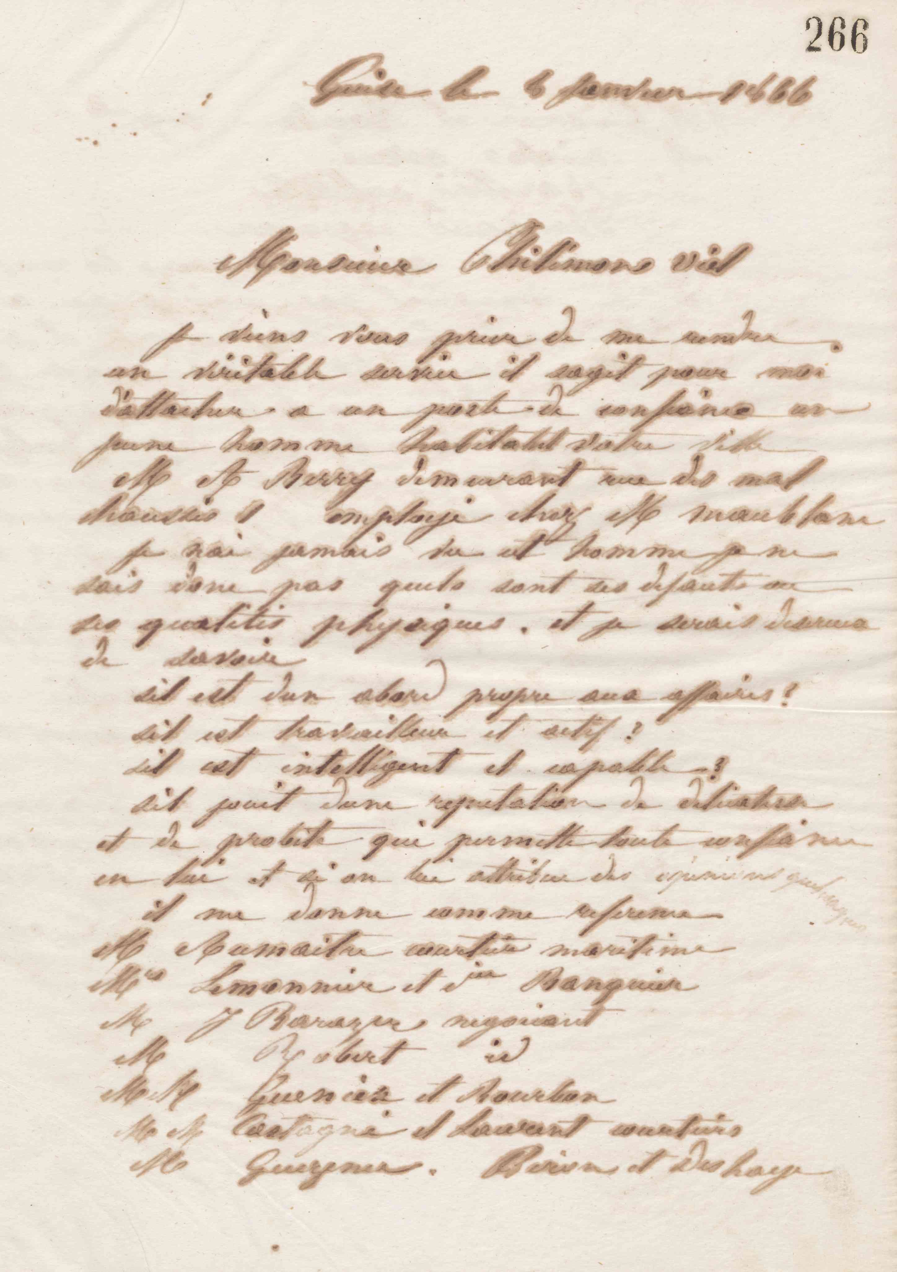 Jean-Baptiste André Godin à Philémon Viel, 8 janvier 1866