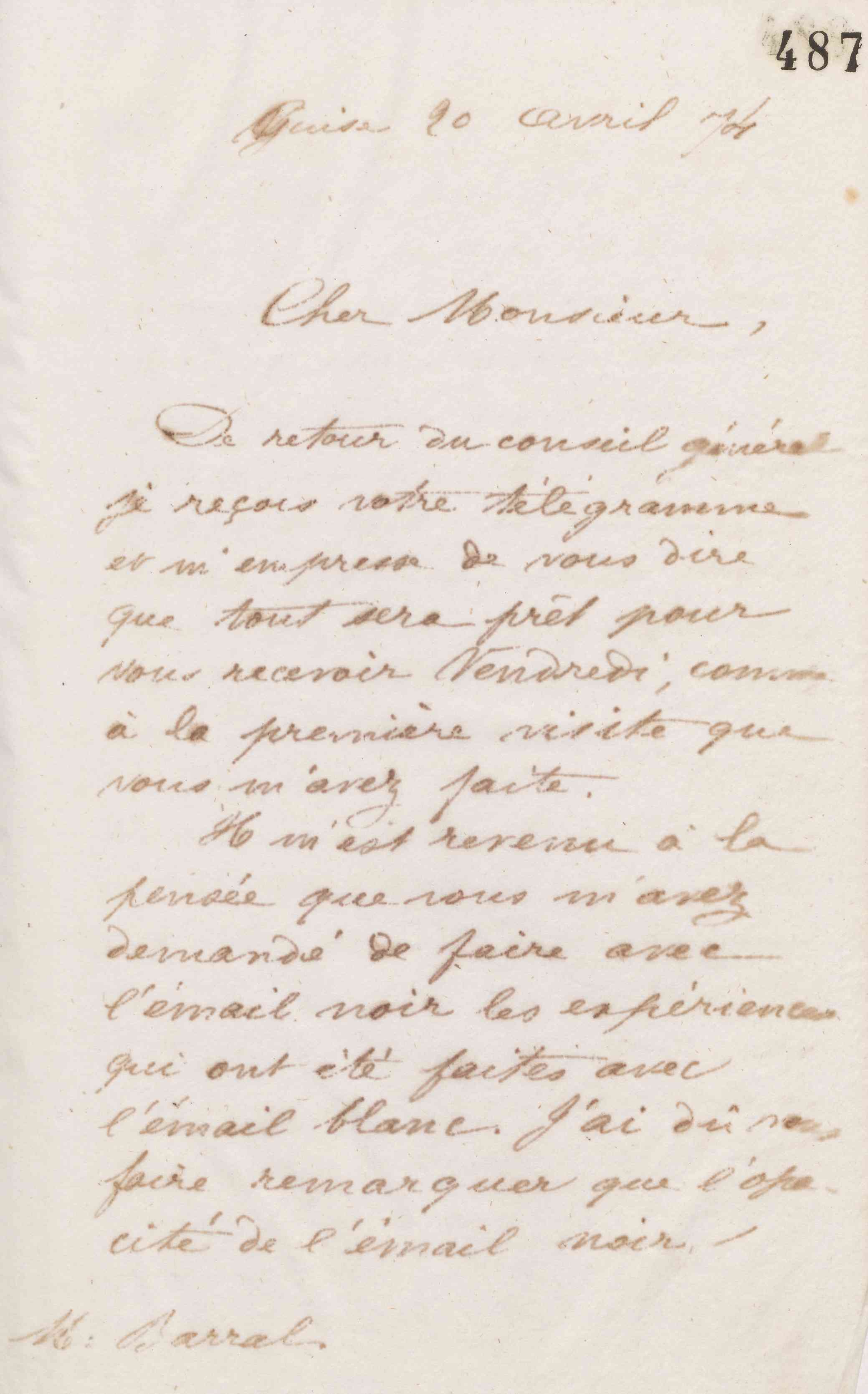 Jean-Baptiste André Godin à Jean-Augustin Barral, 20 avril 1874