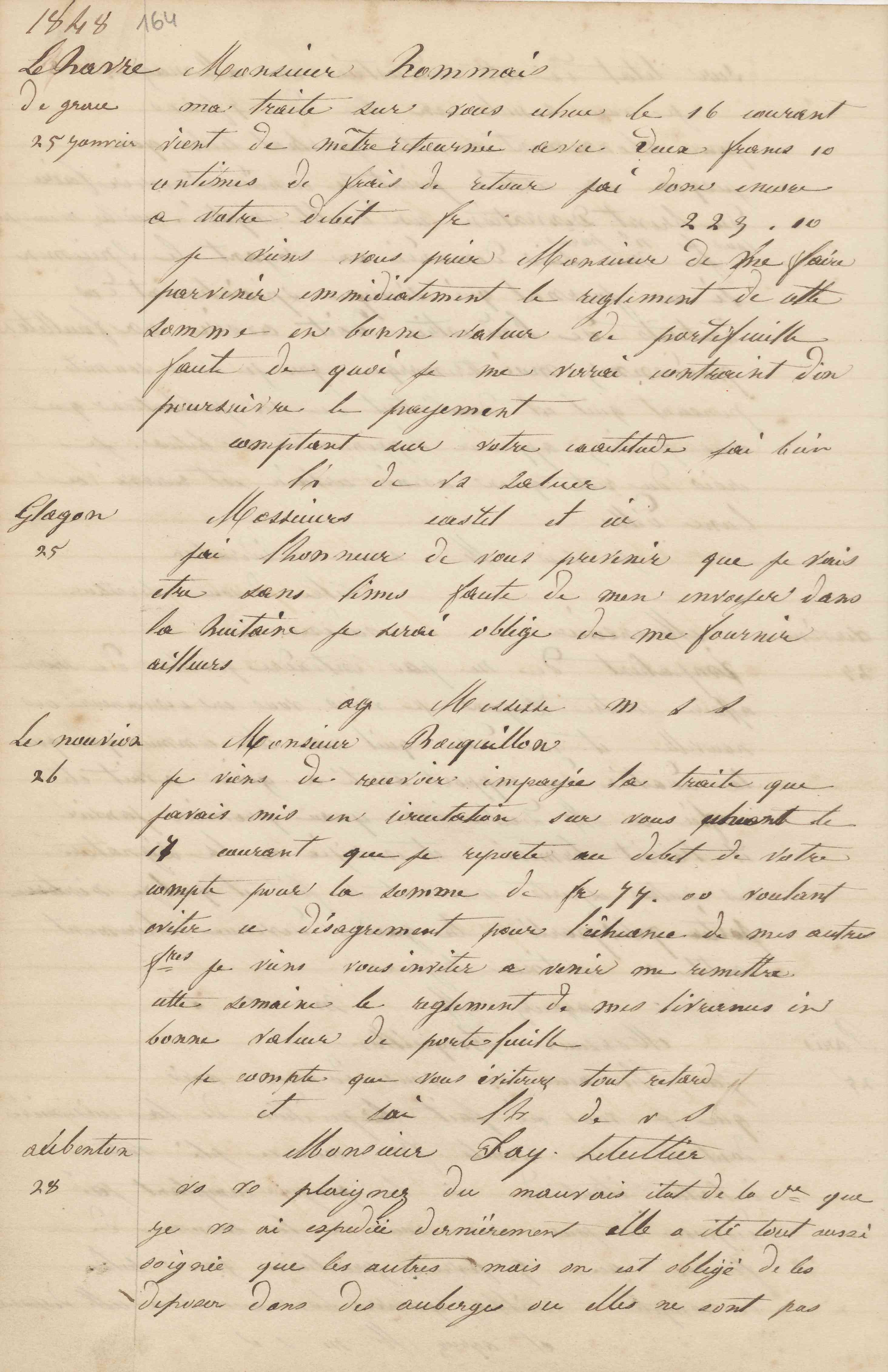 Jean-Baptiste André Godin à monsieur Hommais, 25 janvier 1848