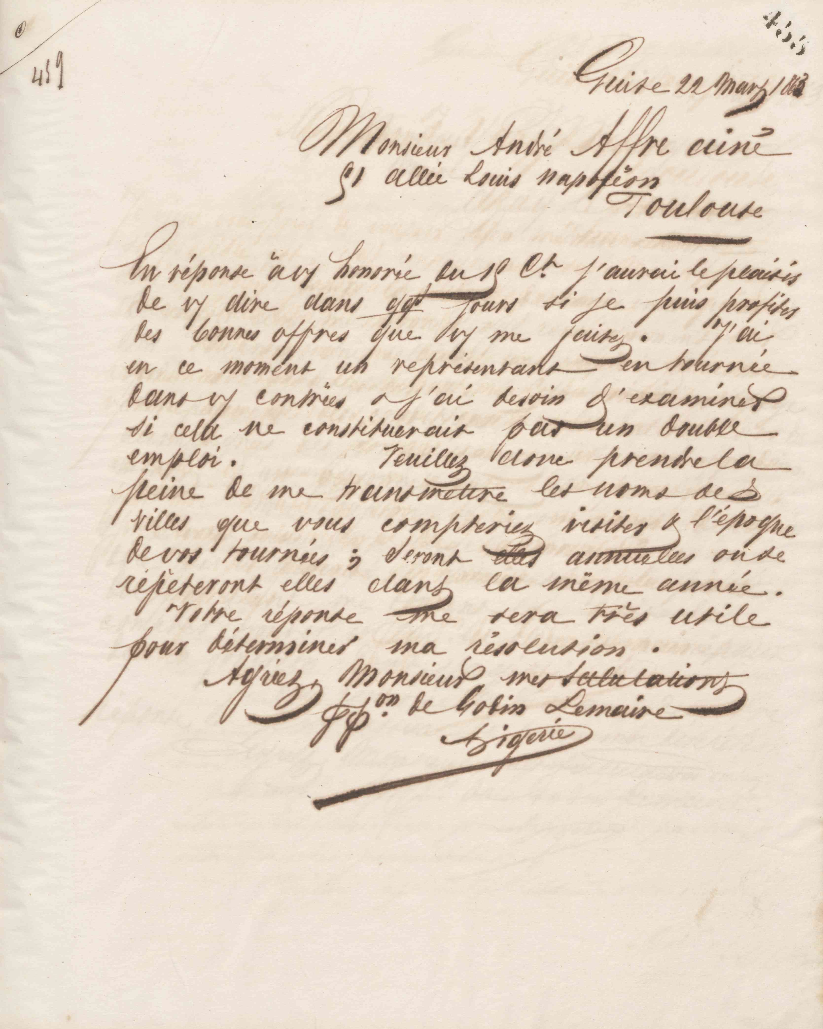 Jean-Baptiste André Godin à André Affre, 22 mars 1863 Jean-Baptiste André Godin à André Affre, 22 mars 1863