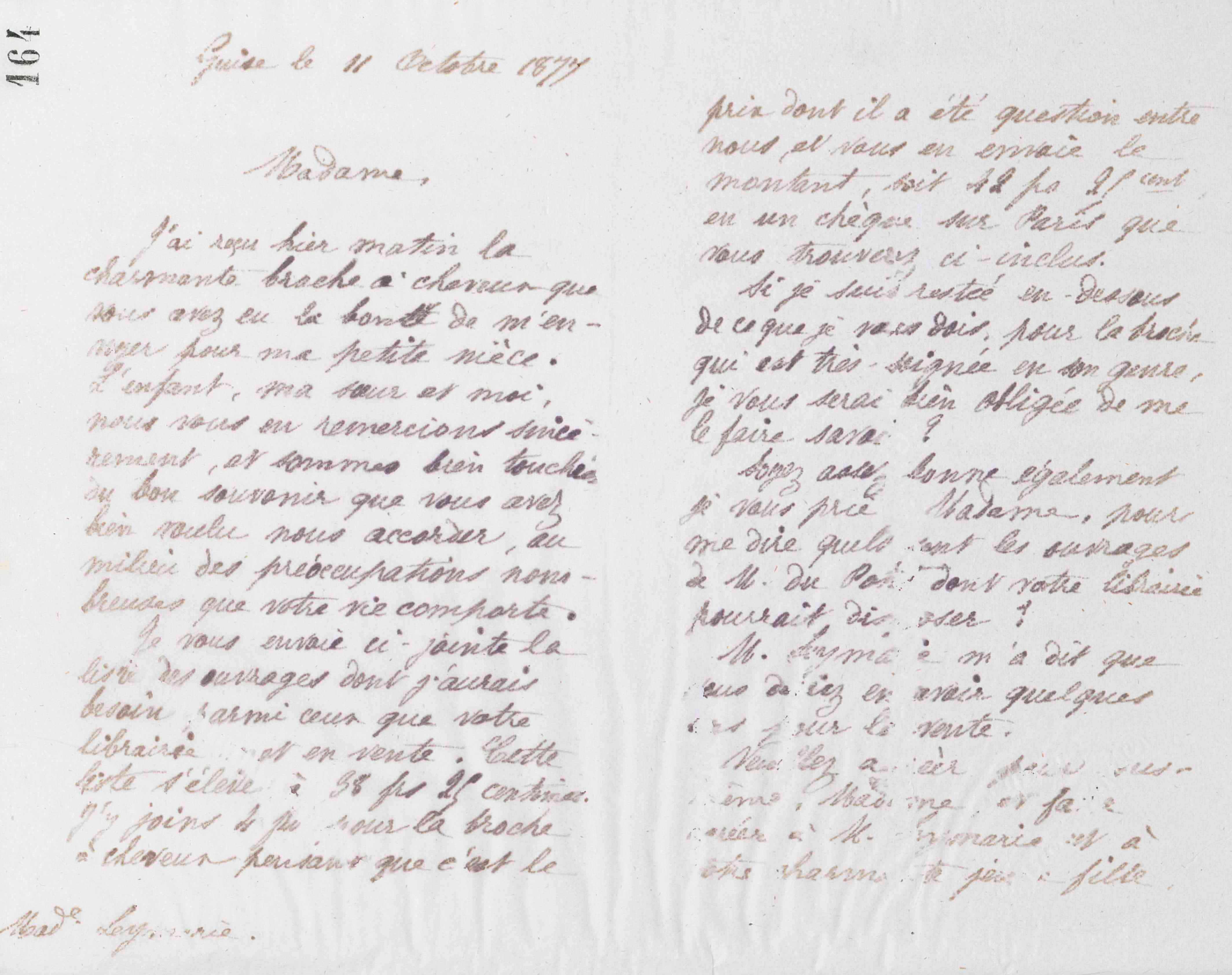 Marie Moret à Marina Leymarie, 11 octobre 1877 Marie Moret à Marina Leymarie, 11 octobre 1877