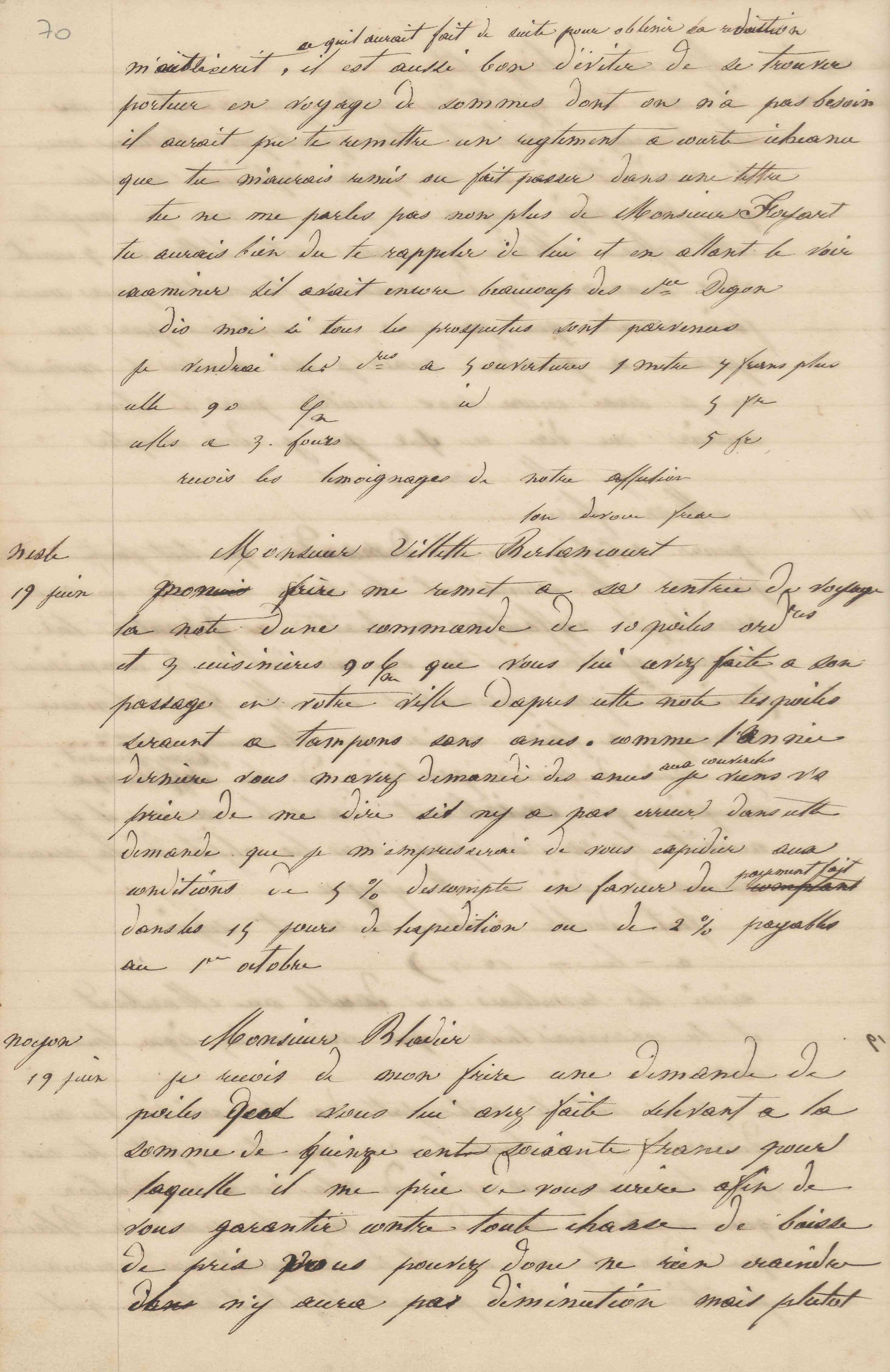 Jean-Baptiste André Godin à monsieur Villette-Berlancourt, 19 juin 1847