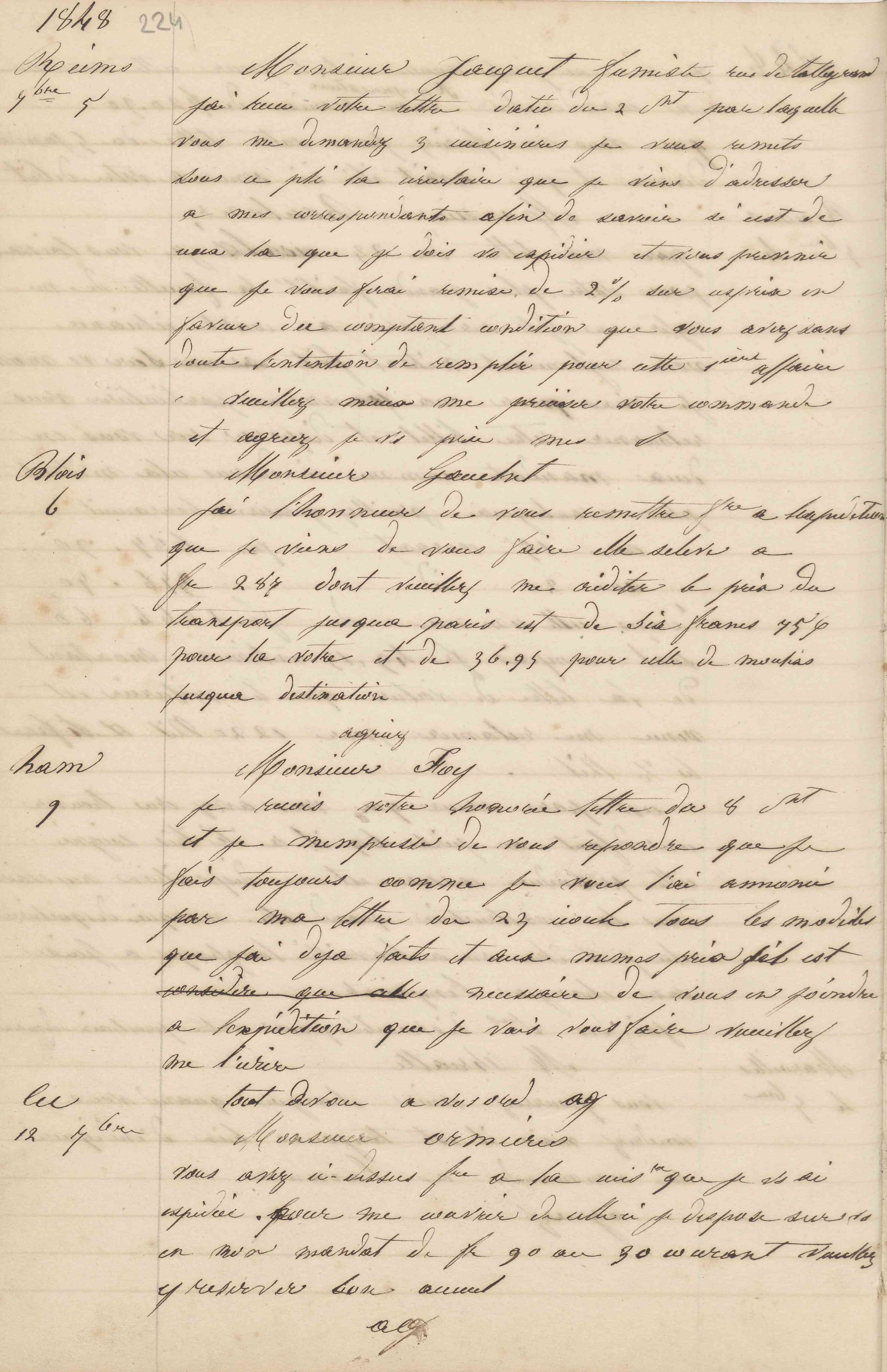 Jean-Baptiste André Godin à monsieur Foy, 9 septembre 1848