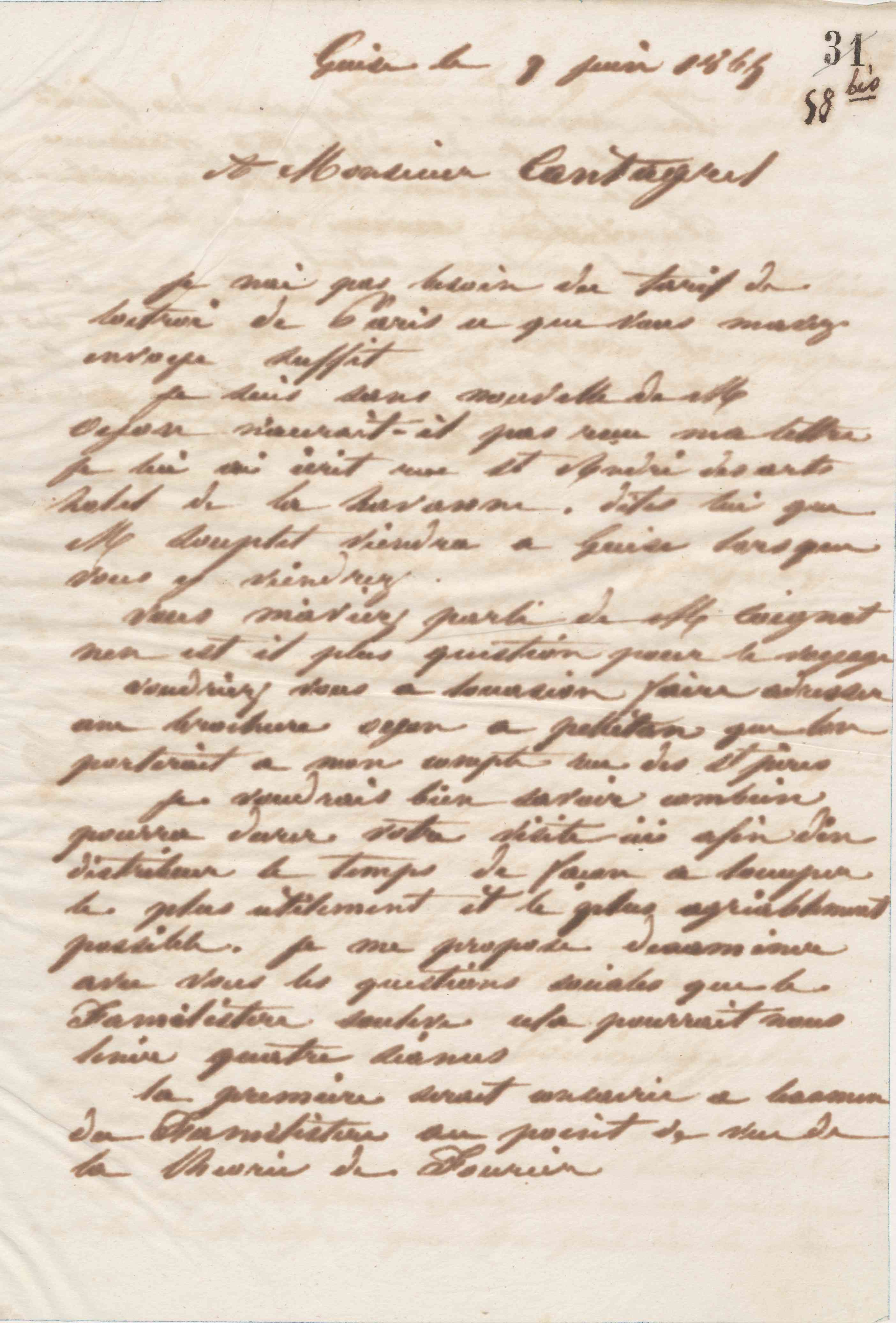 Jean-Baptiste André Godin à François Cantagrel, 9 juin 1865