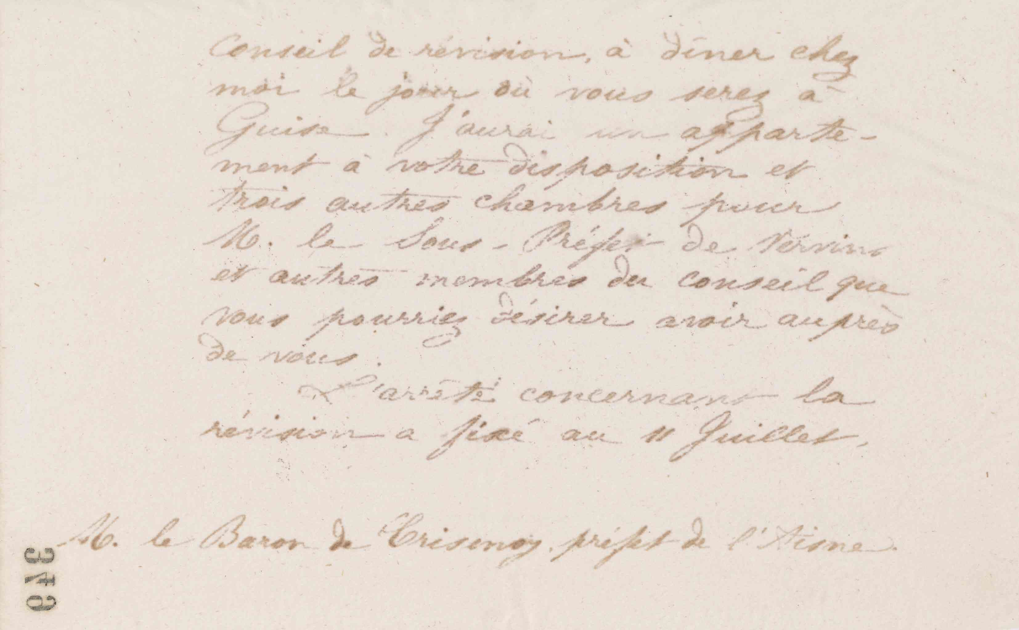 Jean-Baptiste André Godin au préfet de l'Aisne, 1er juillet 1873