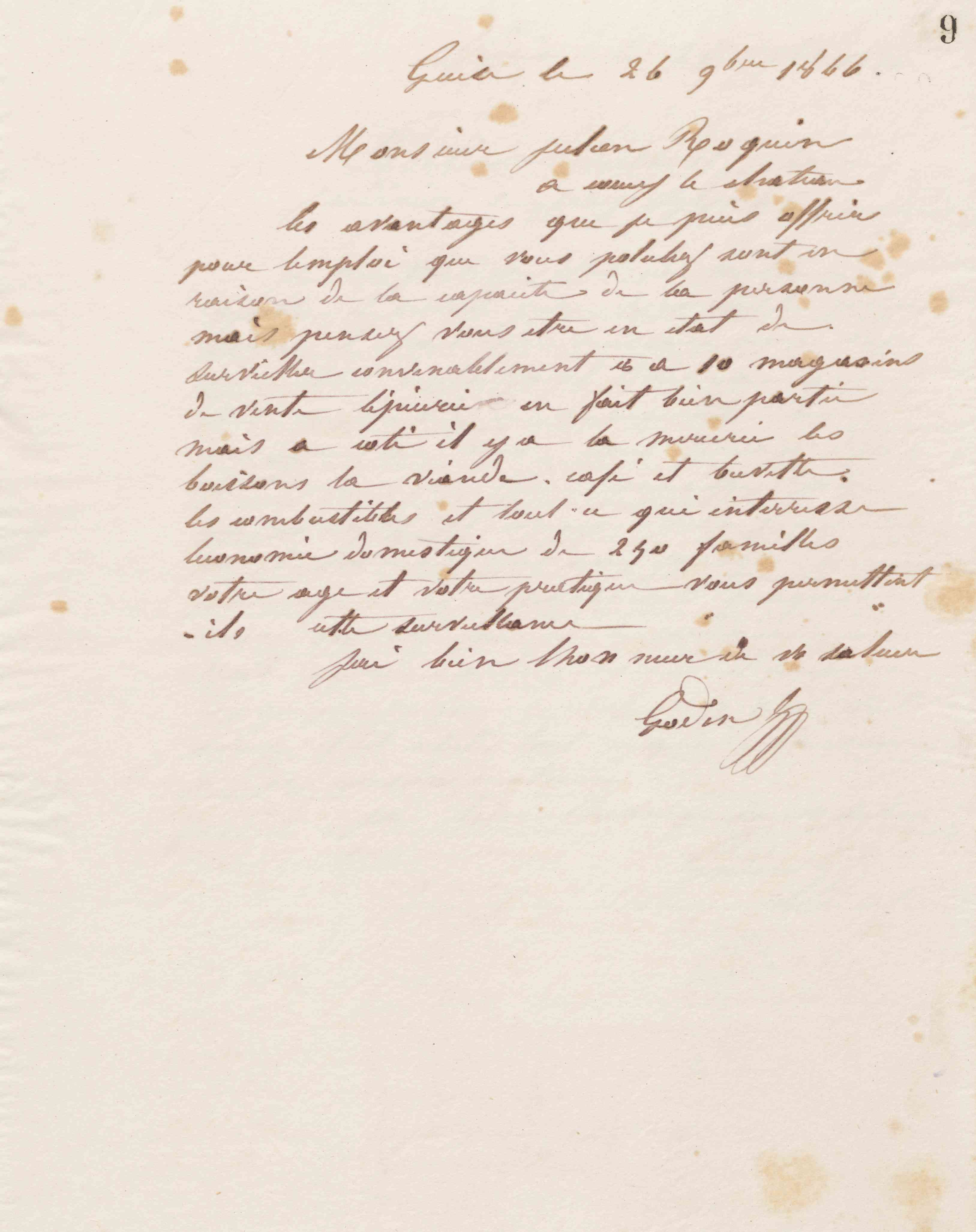 Jean-Baptiste André Godin à Julien Roquin, 26 novembre 1866