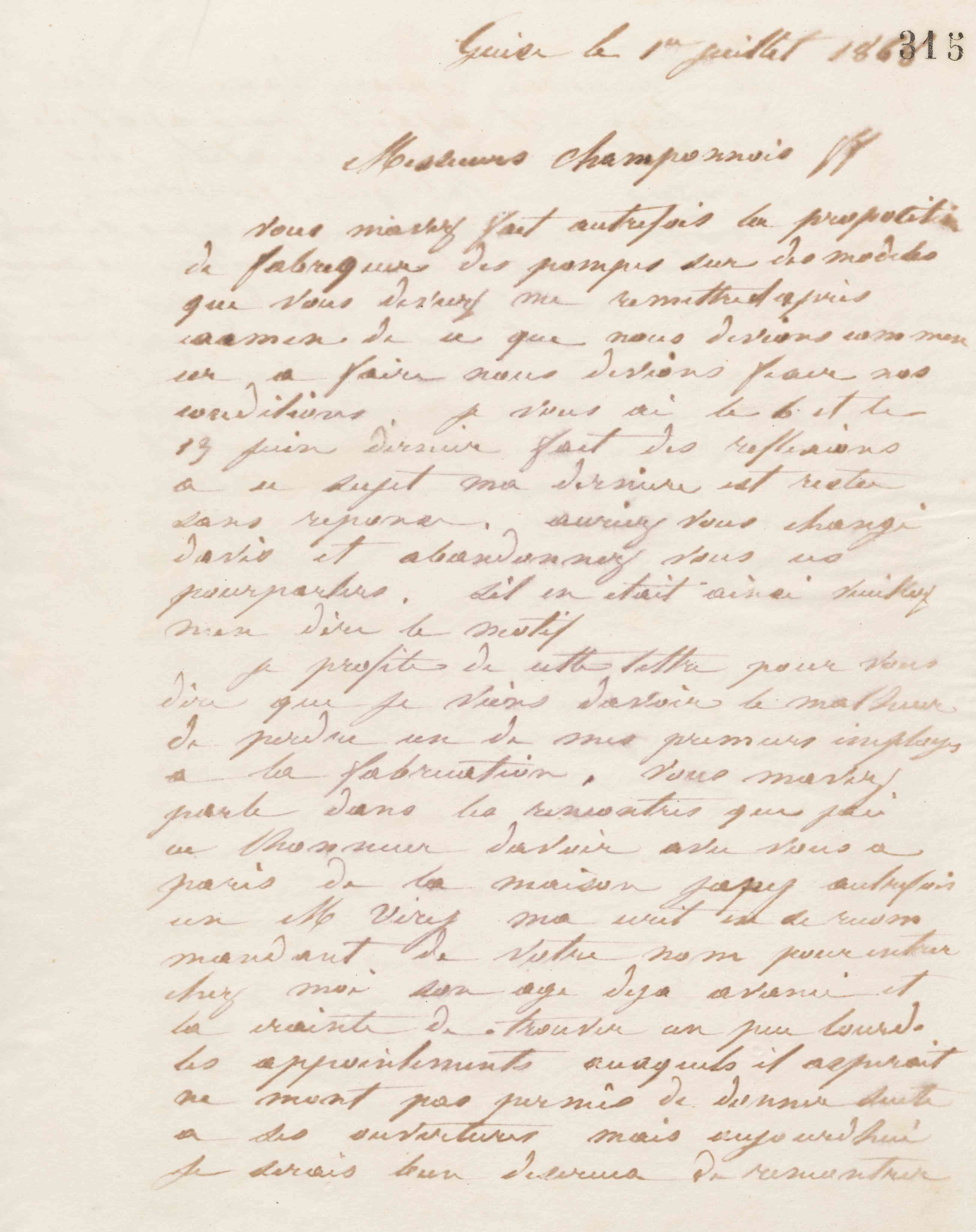 Jean-Baptiste André Godin à Champonnois frères, 1er juillet 1868