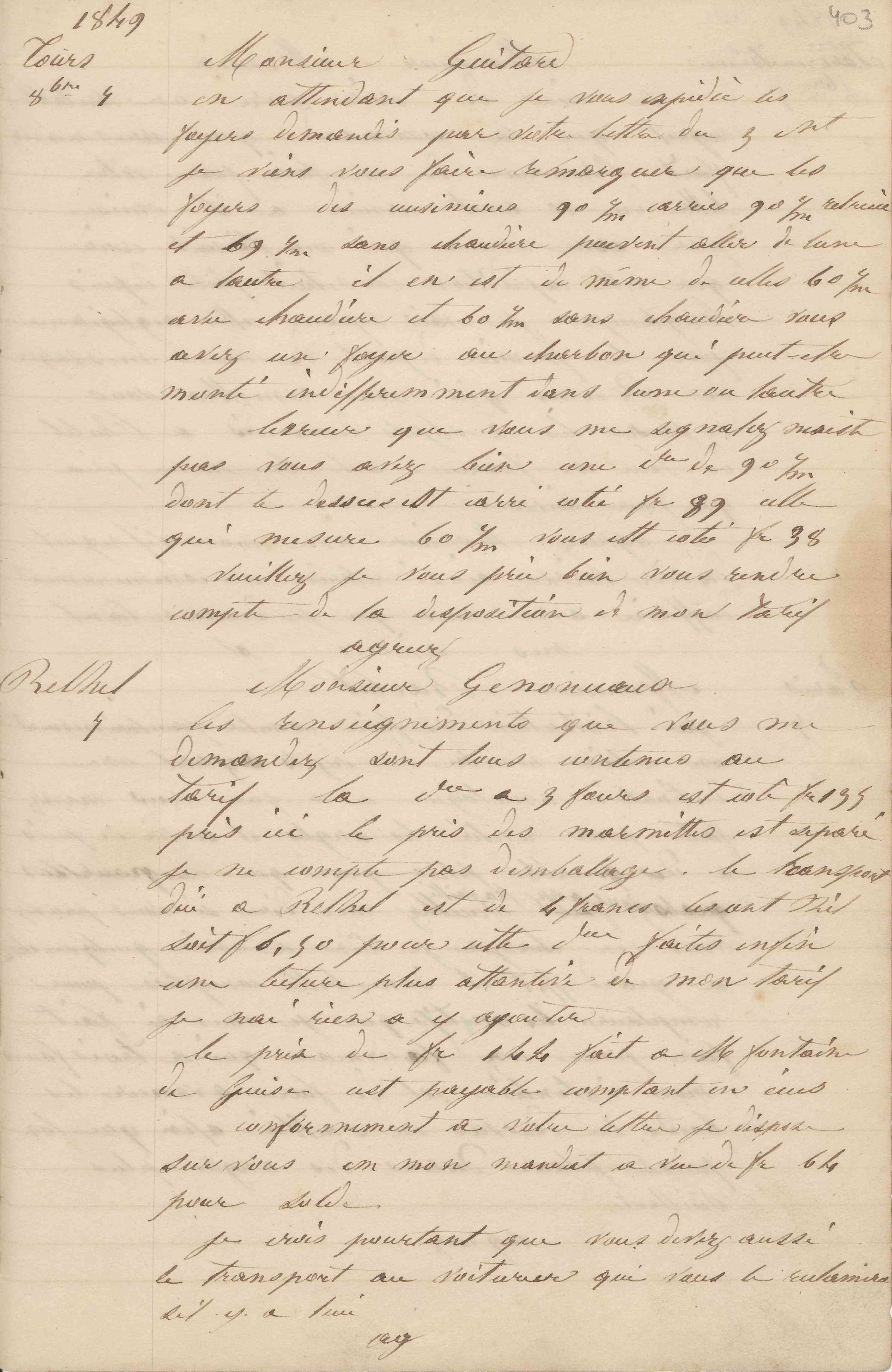 Jean-Baptiste André Godin à monsieur Guitard, 7 octobre 1849 Jean-Baptiste André Godin à monsieur Guitard, 7 octobre 1849