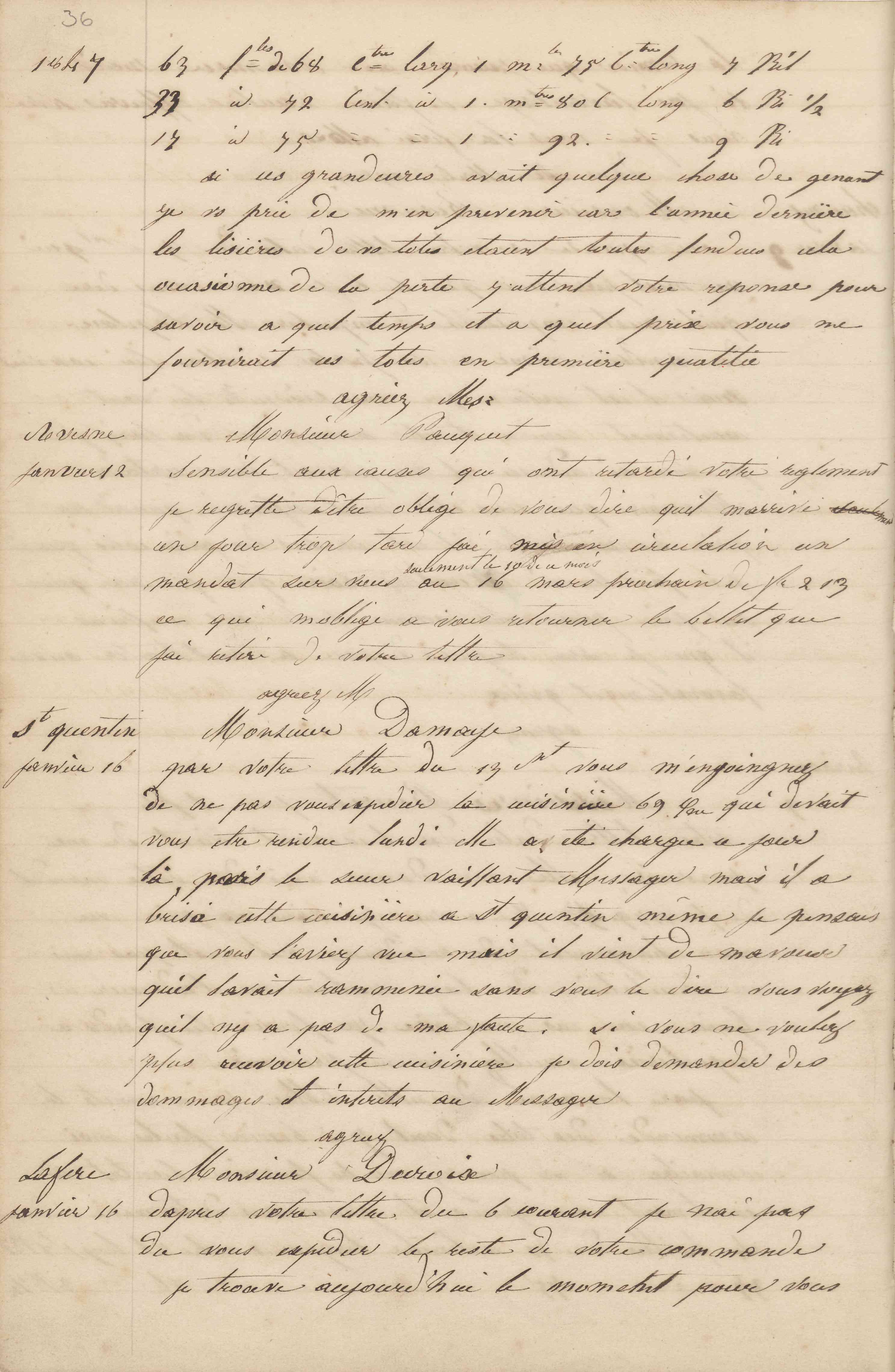 Jean-Baptiste André Godin à monsieur Decroix, 16 janvier 1847