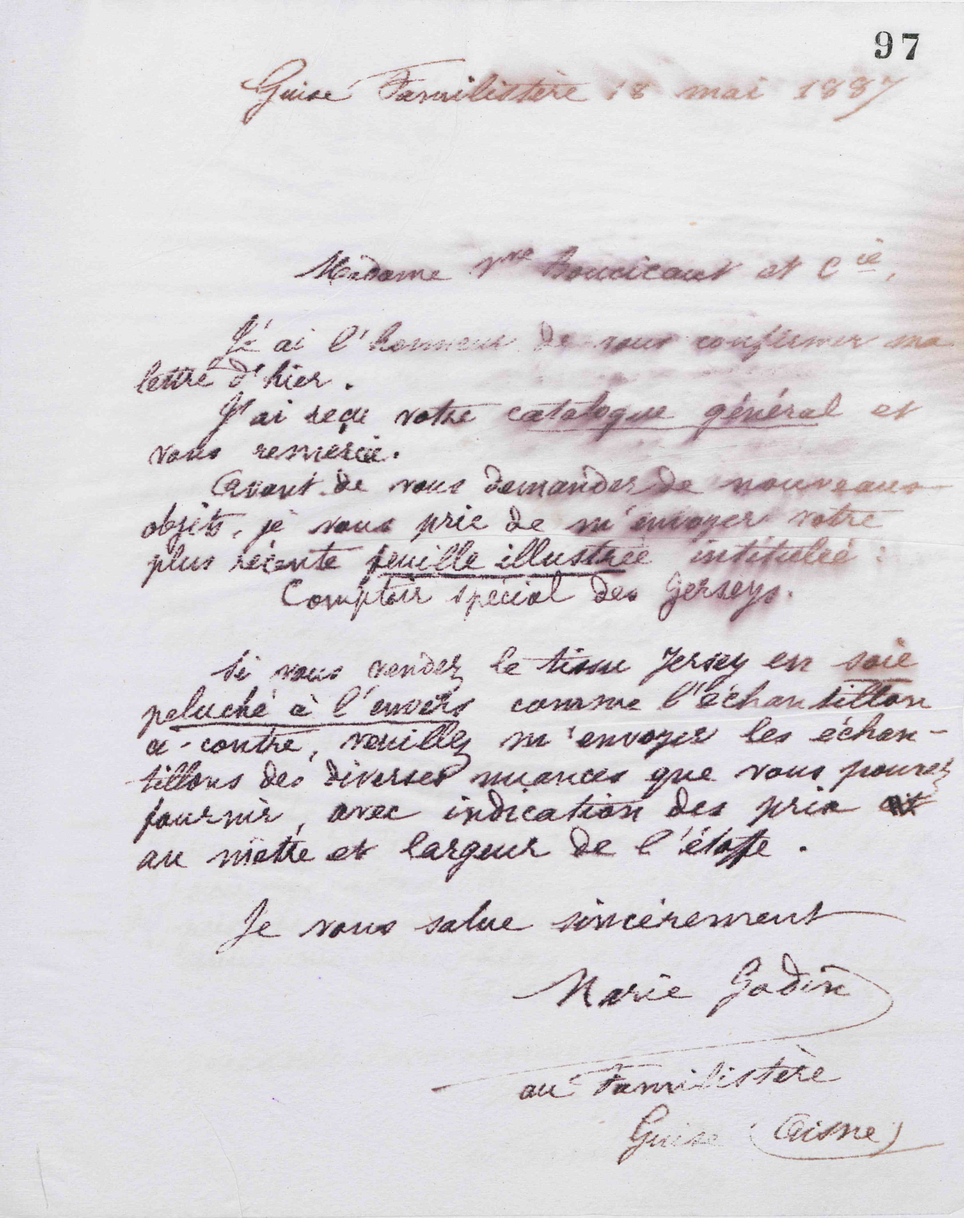 Marie Moret à Veuve Boucicaut et Cie, 18 mai 1887