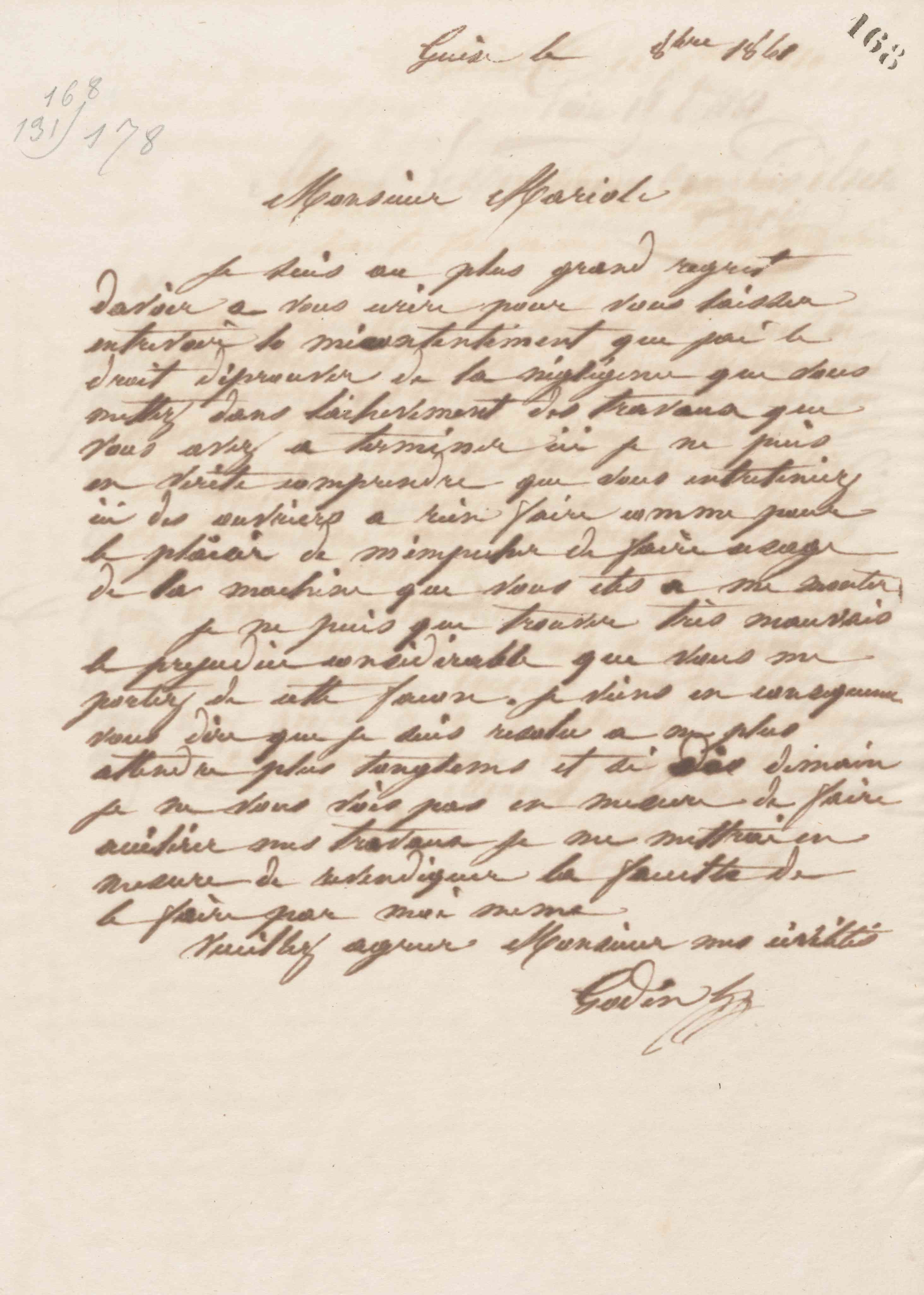 Jean-Baptiste André Godin à Charles Désiré Mariolle-Pinguet, octobre 1861 Jean-Baptiste André Godin à Charles Désiré Mariolle-Pinguet, octobre 1861