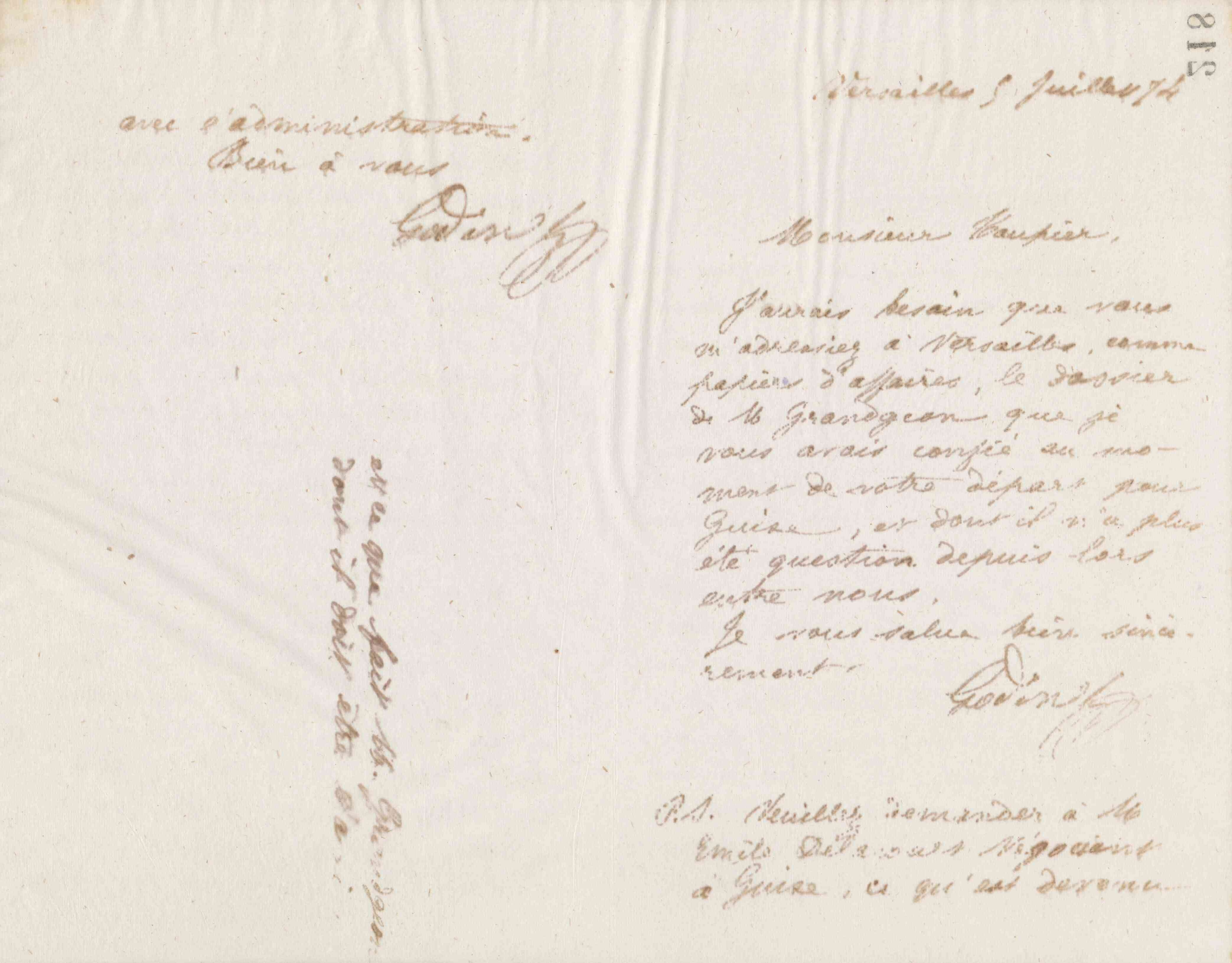 Jean-Baptiste André Godin à monsieur Taupier, 5 juillet 1874 Jean-Baptiste André Godin à monsieur Taupier, 5 juillet 1874